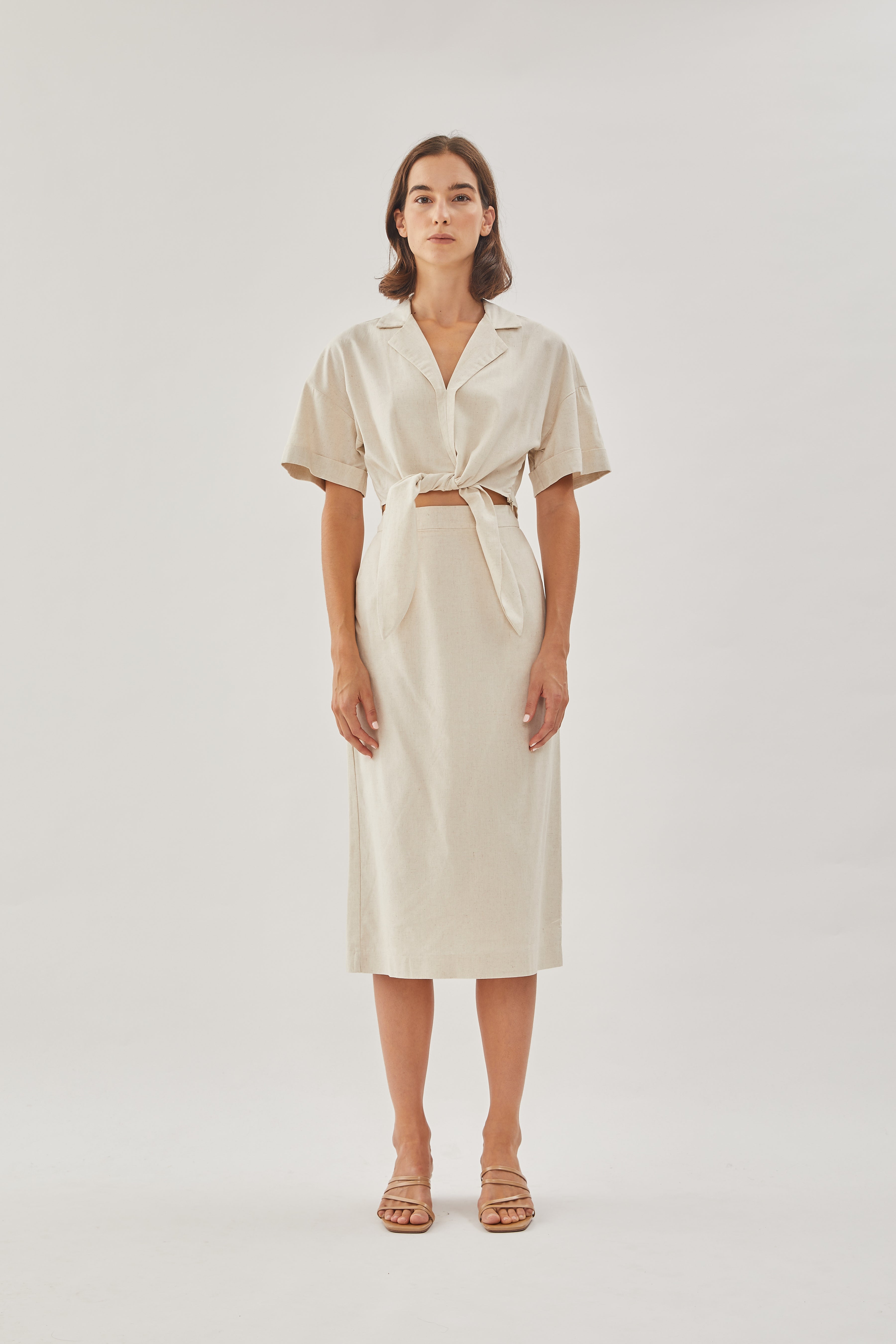 Linen Straight Skirt in Natural