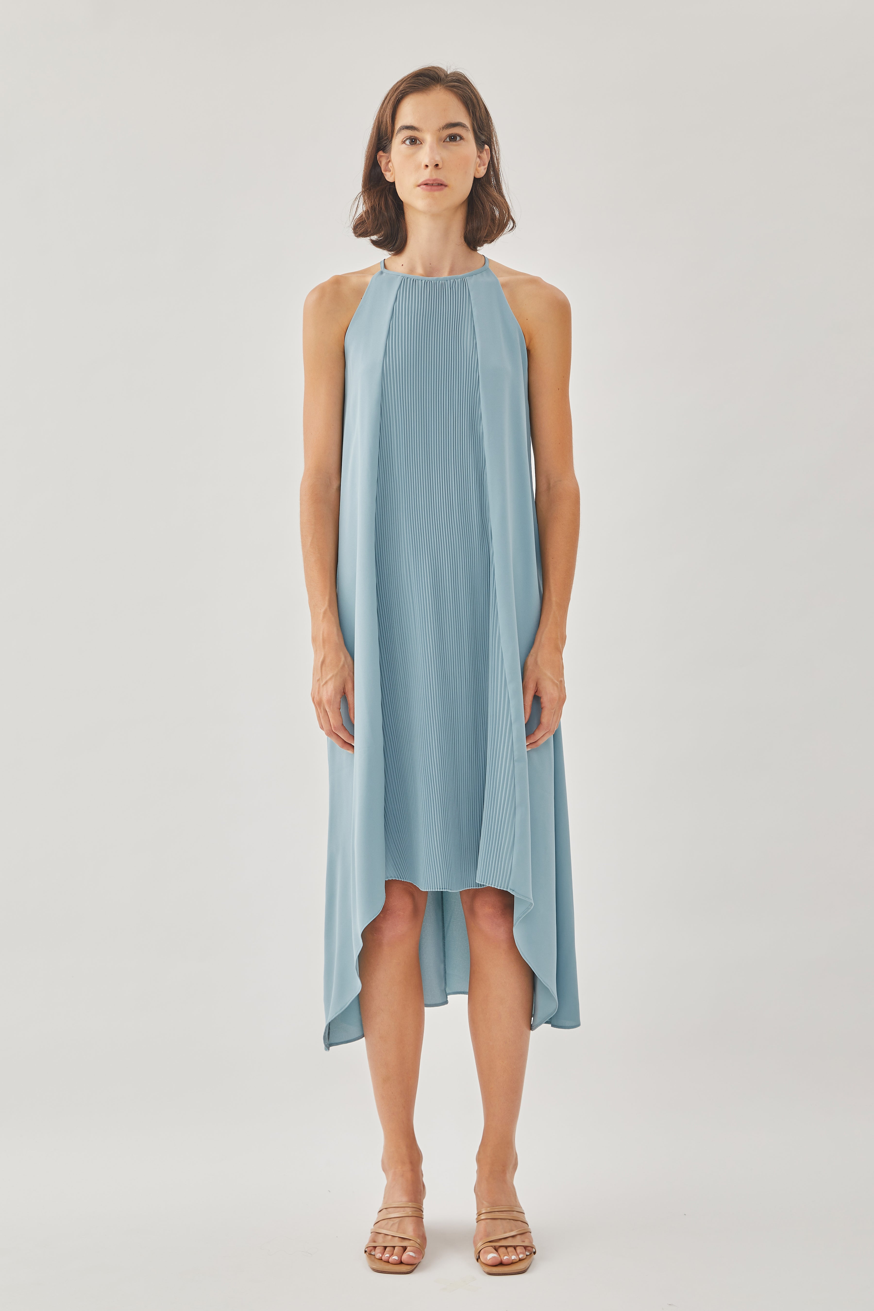 Pleated Halter Dress in Ocean