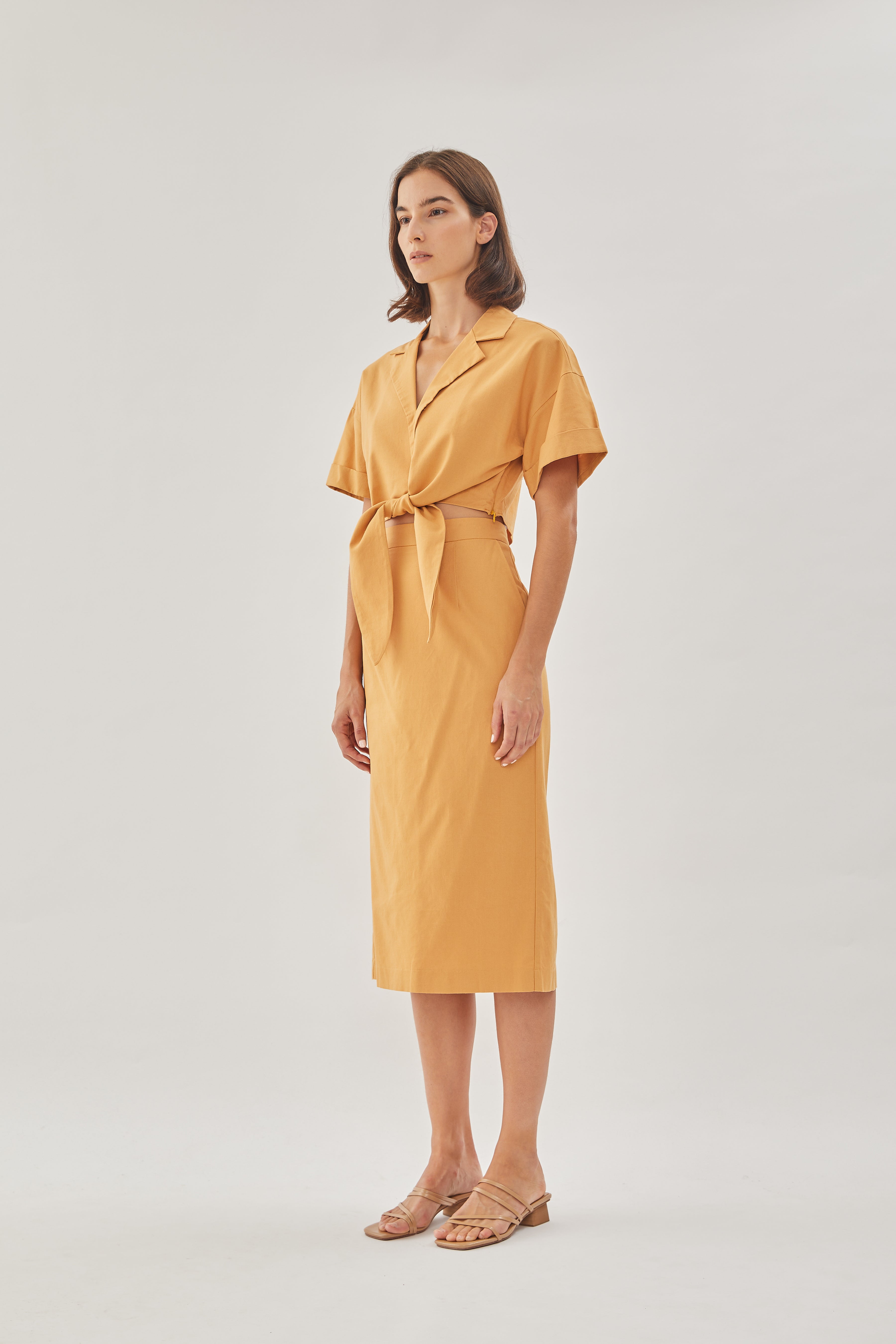 Linen Straight Skirt in Sunset
