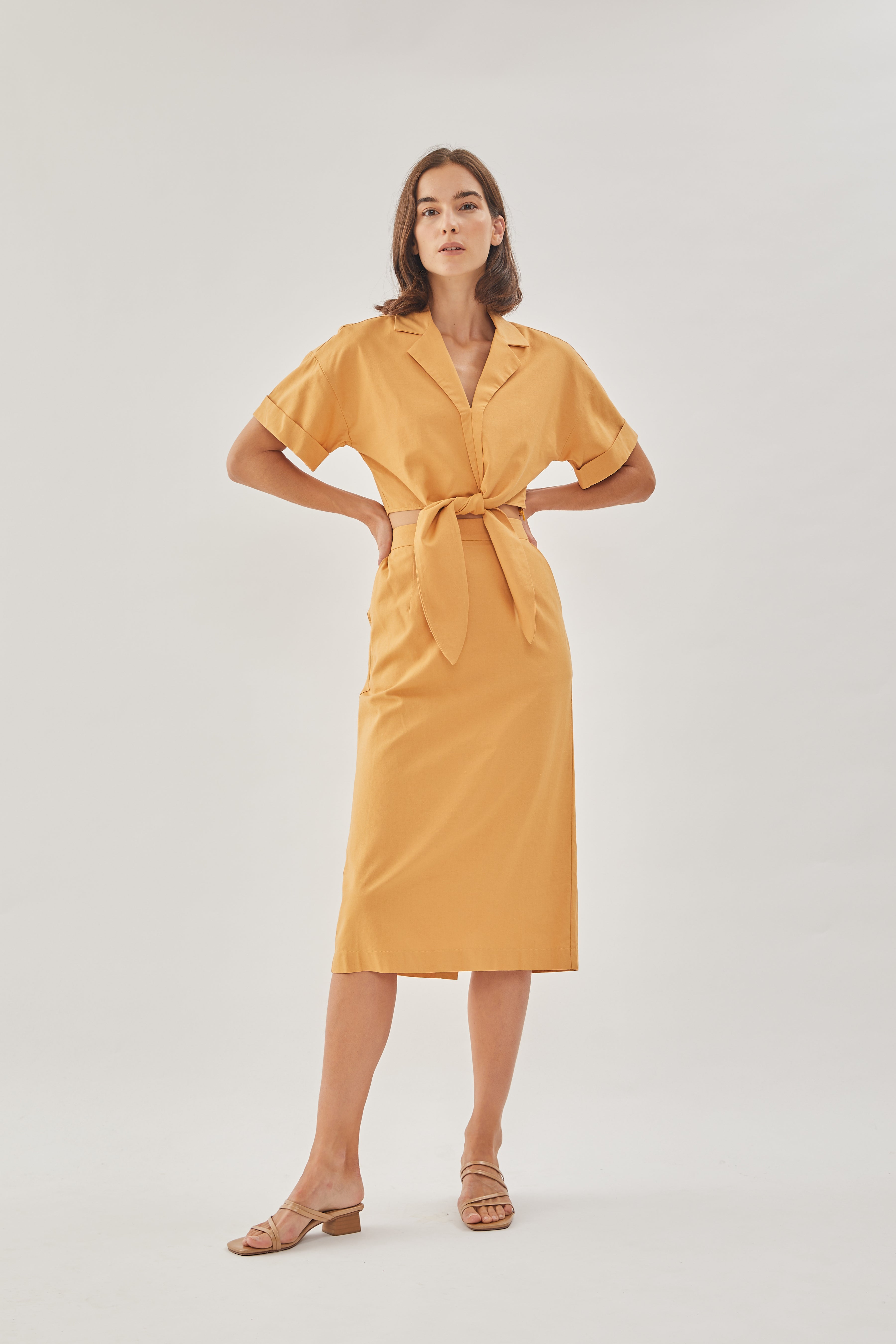 Linen Straight Skirt in Sunset