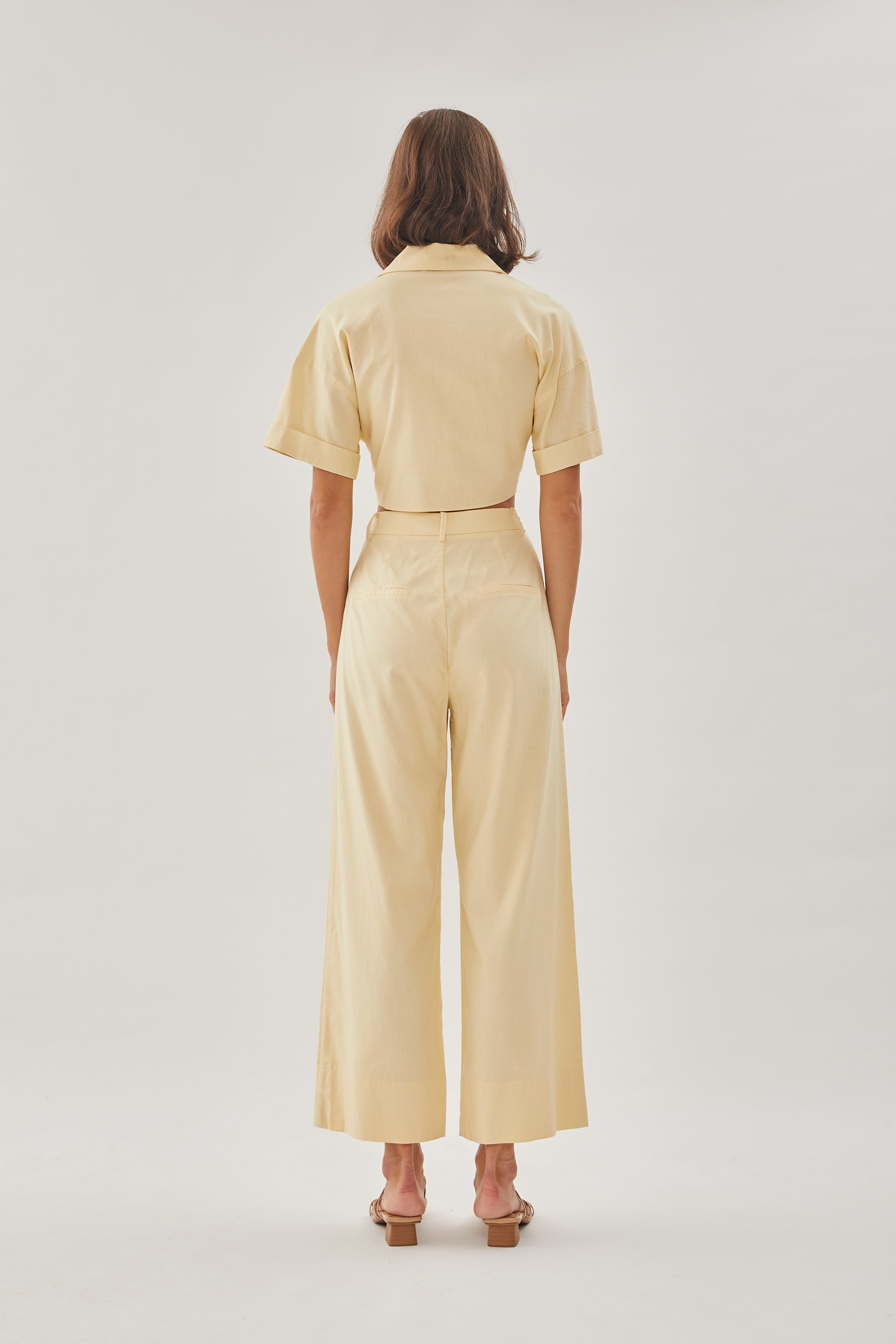 Linen Straight Pants in Soft Yellow