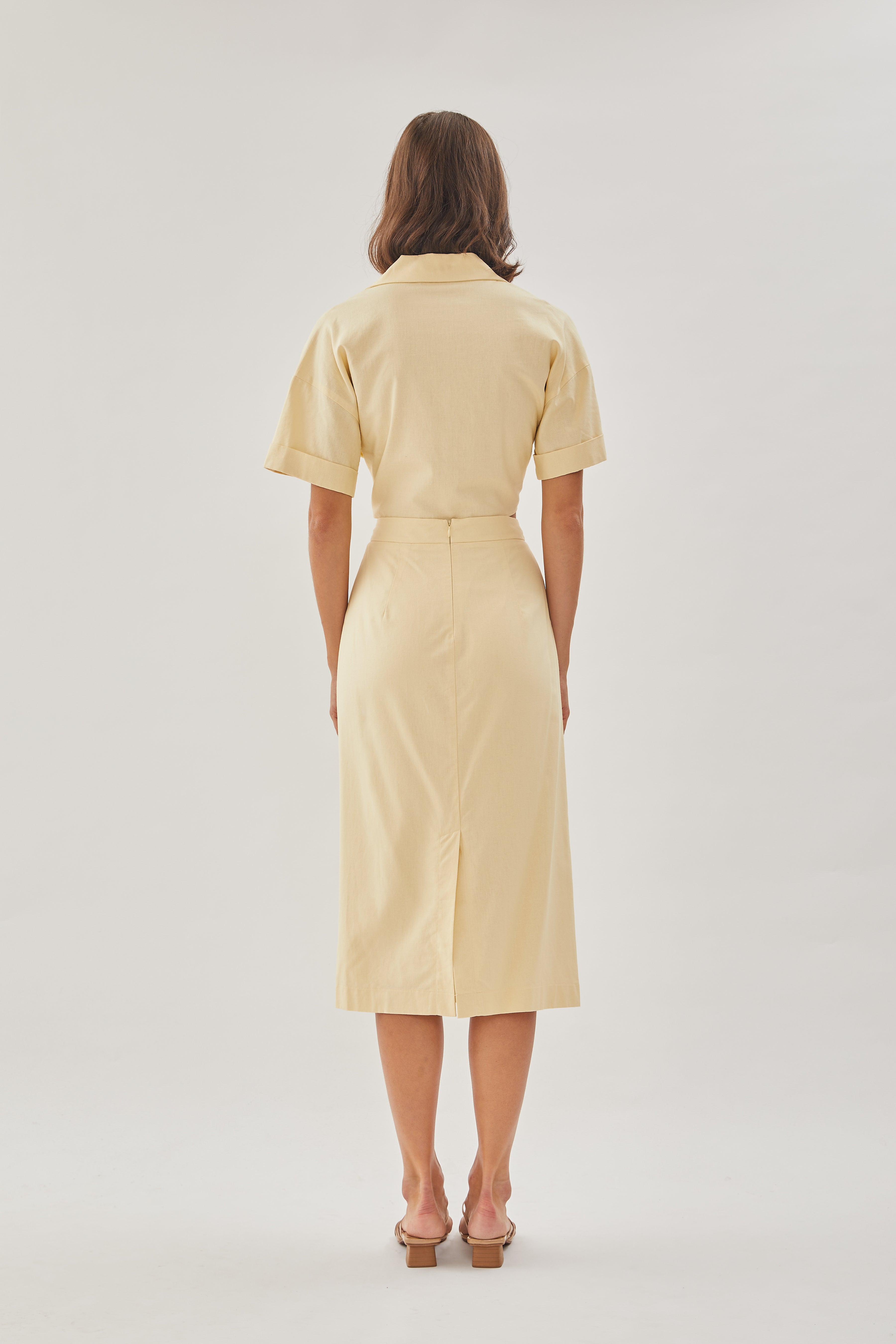 Linen Straight Skirt in Soft Yellow