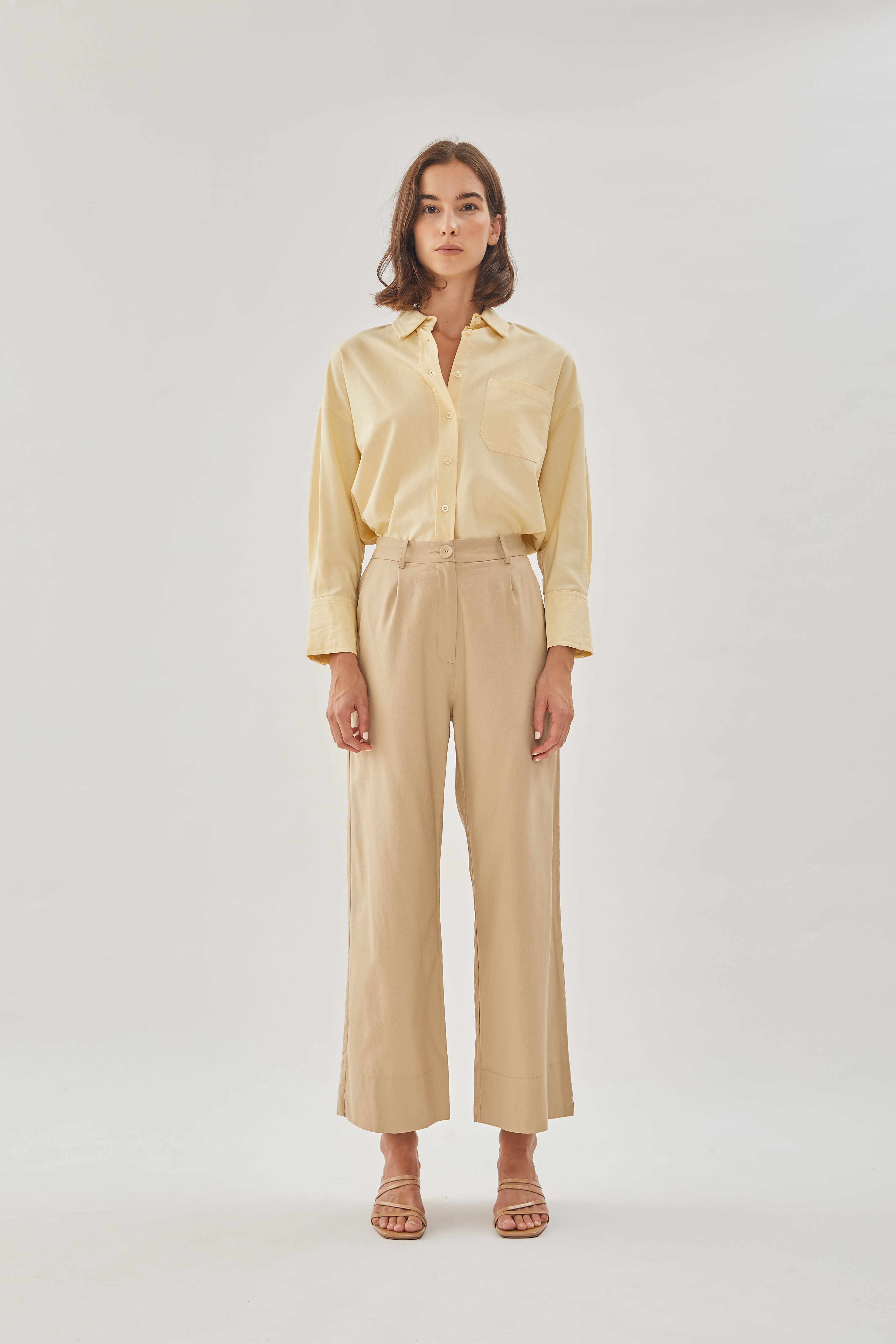Linen Straight Pants in Sand