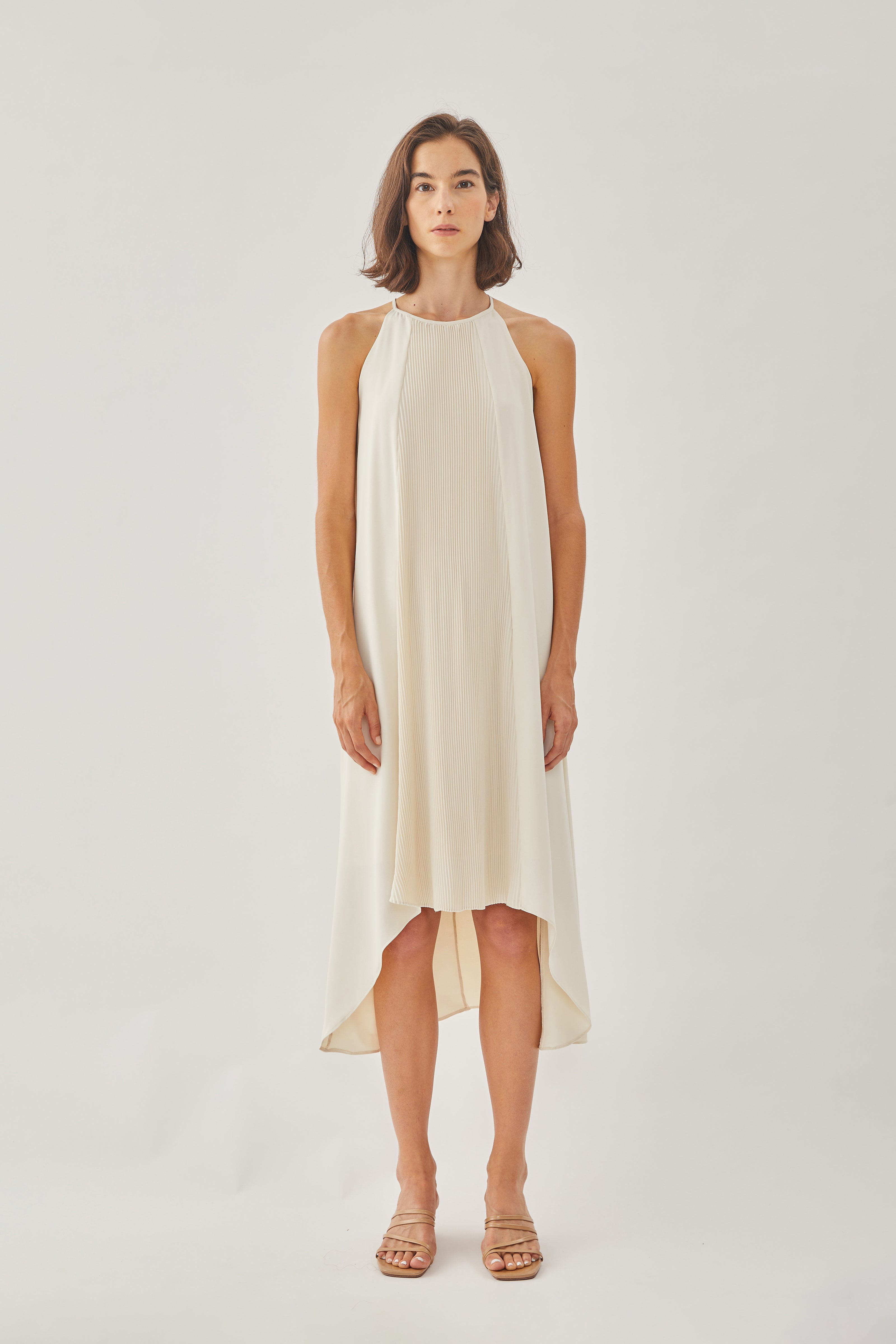 Pleated Halter Dress in Pearl