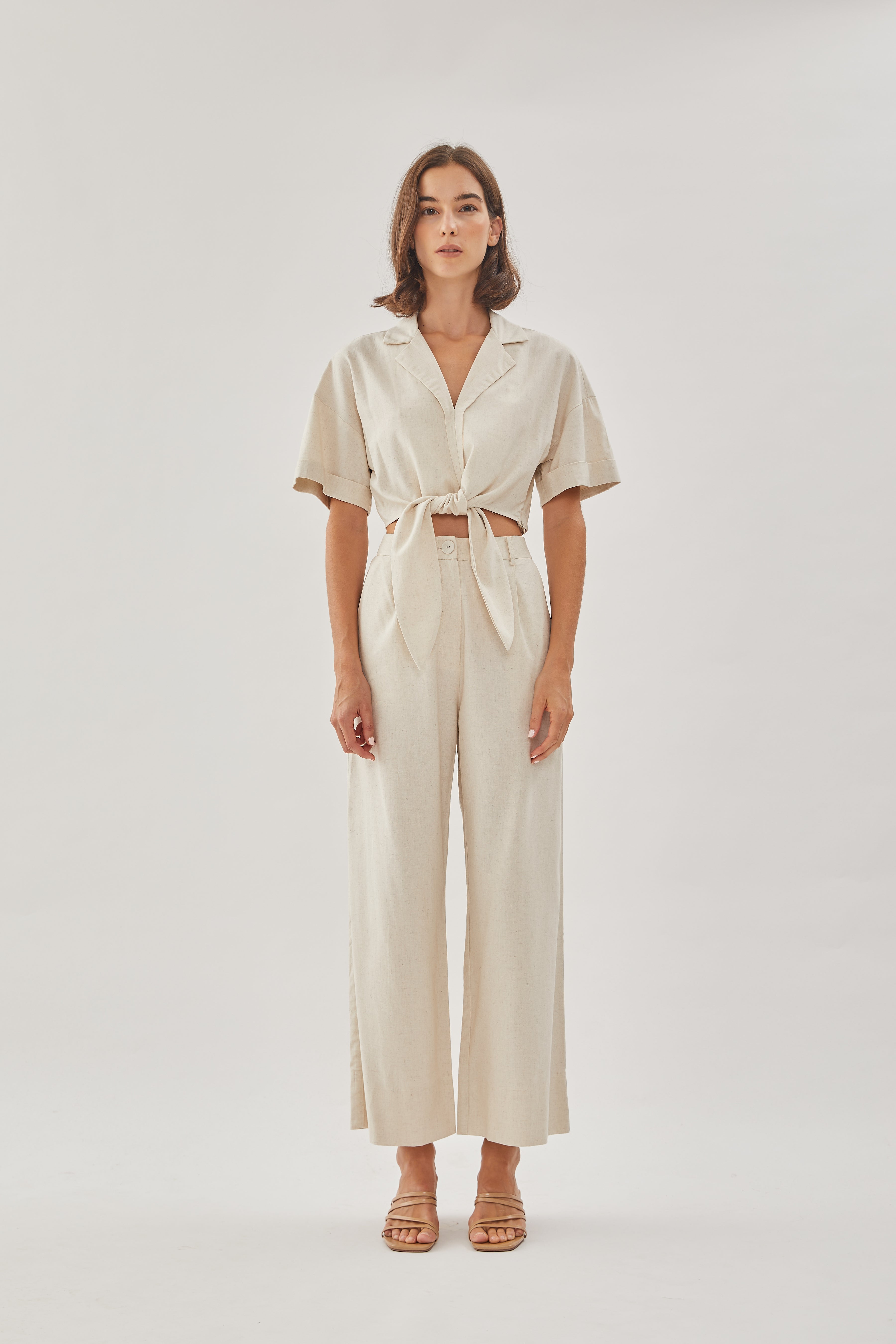 Linen Straight Pants in Natural