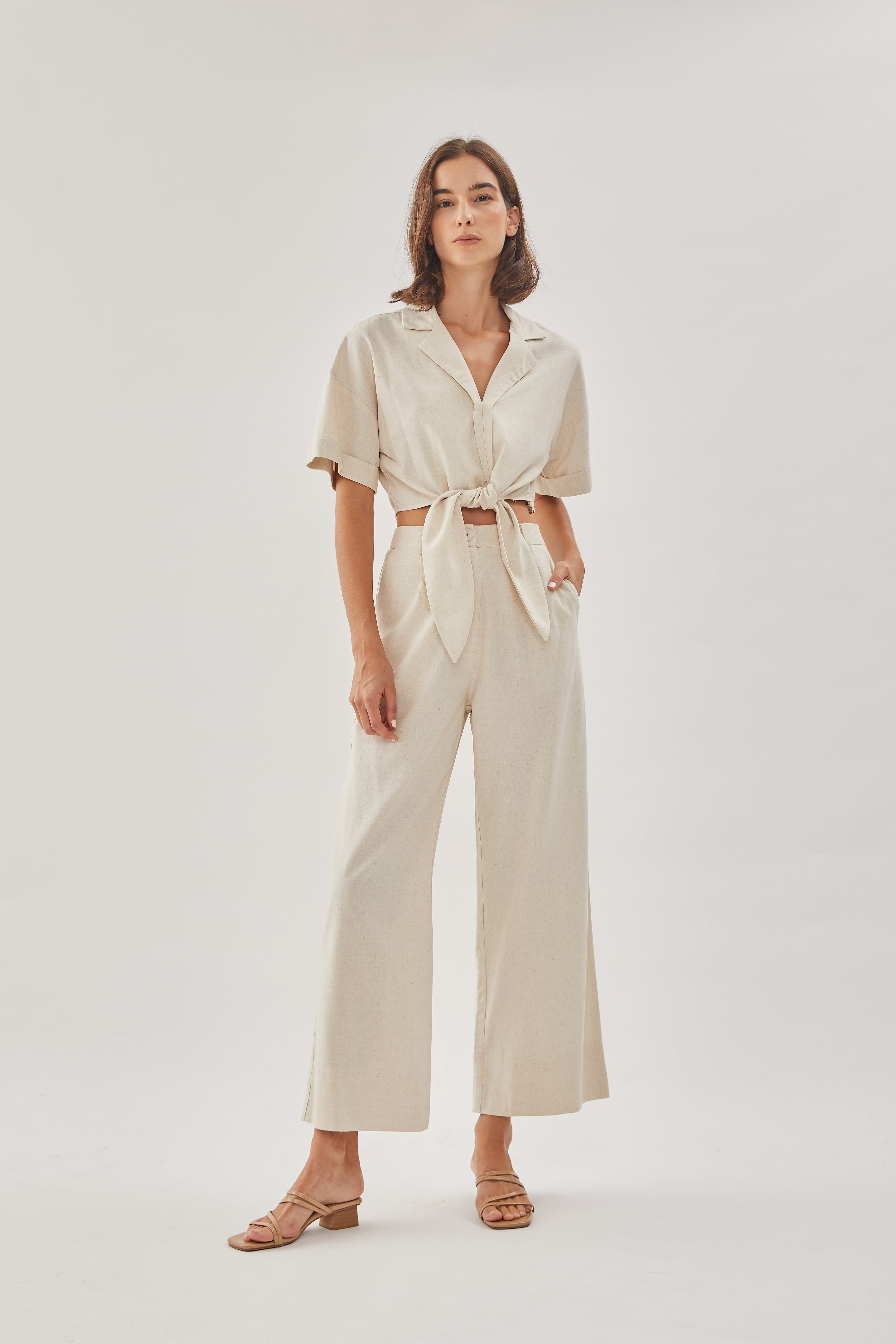 Linen Straight Pants in Natural