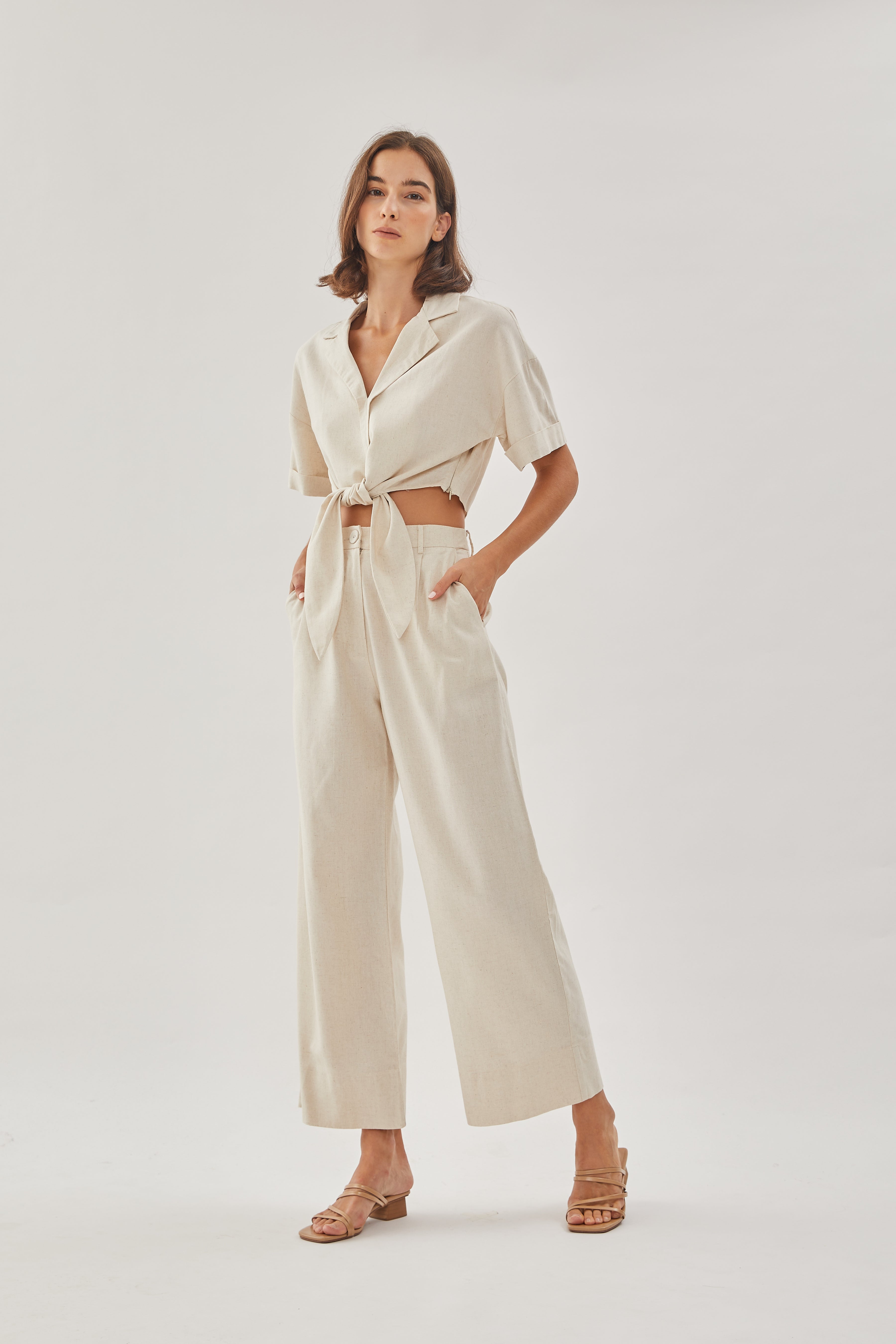 Linen Straight Pants in Natural