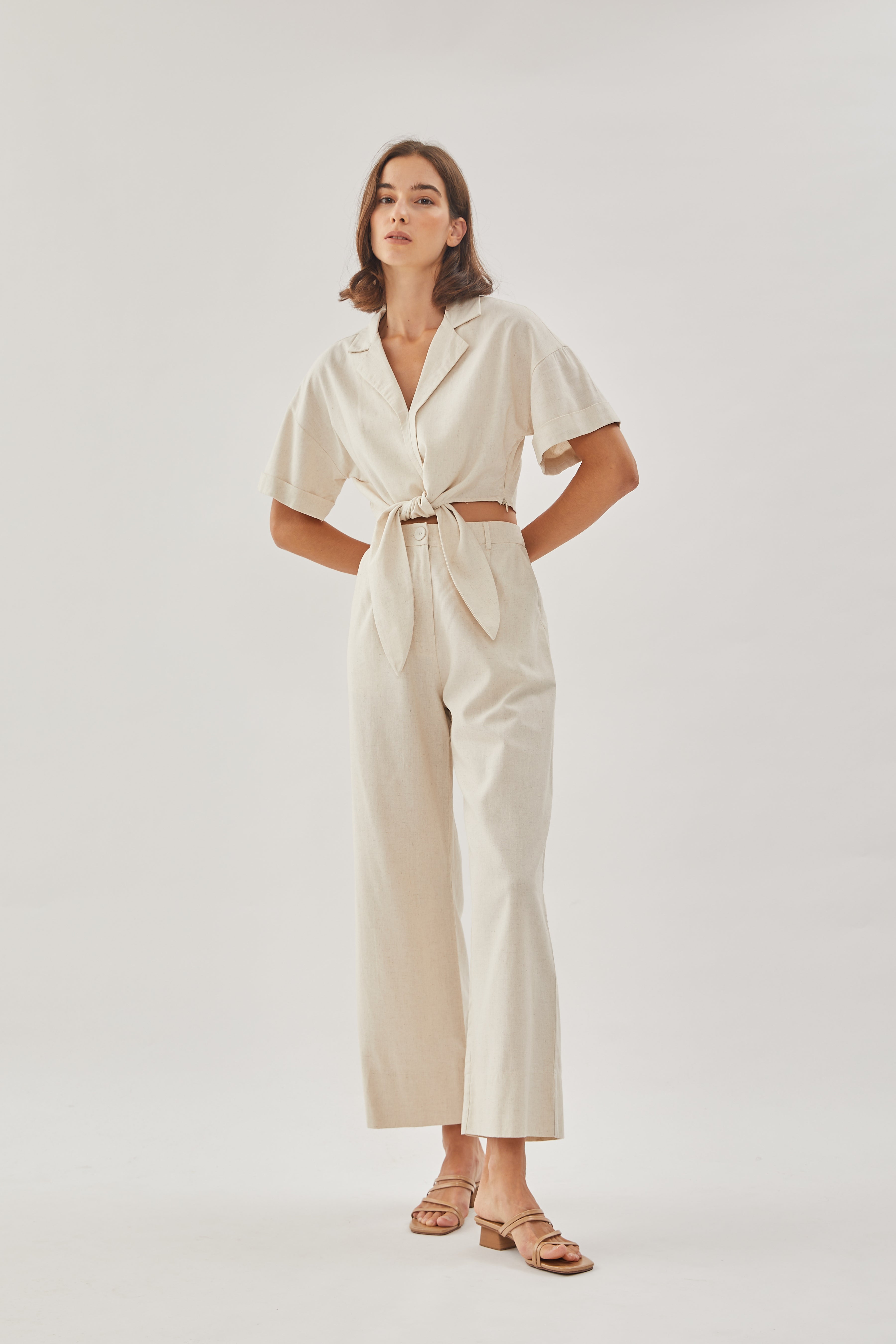 Linen Straight Pants in Natural