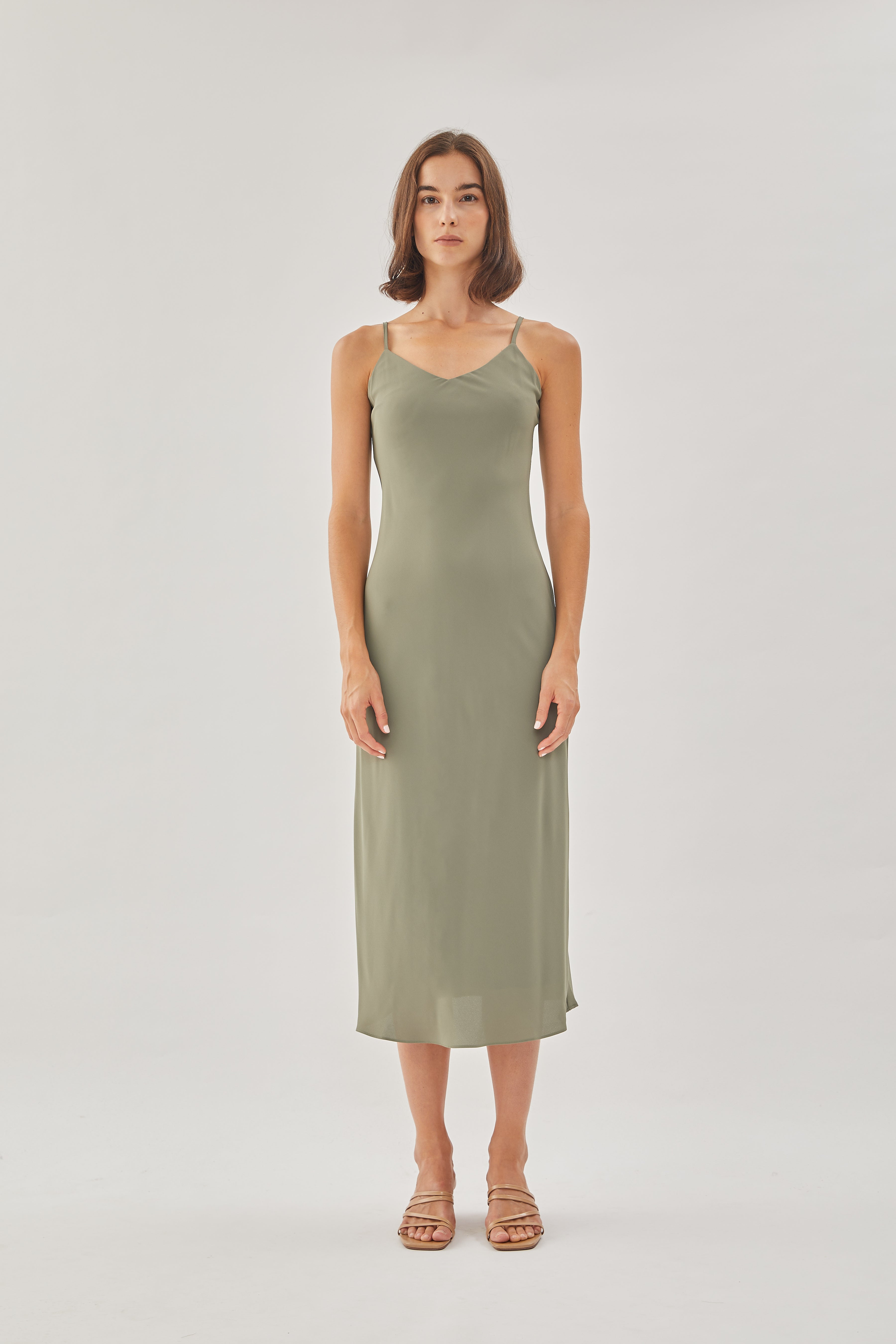 V Neck Slip Dress in Sage