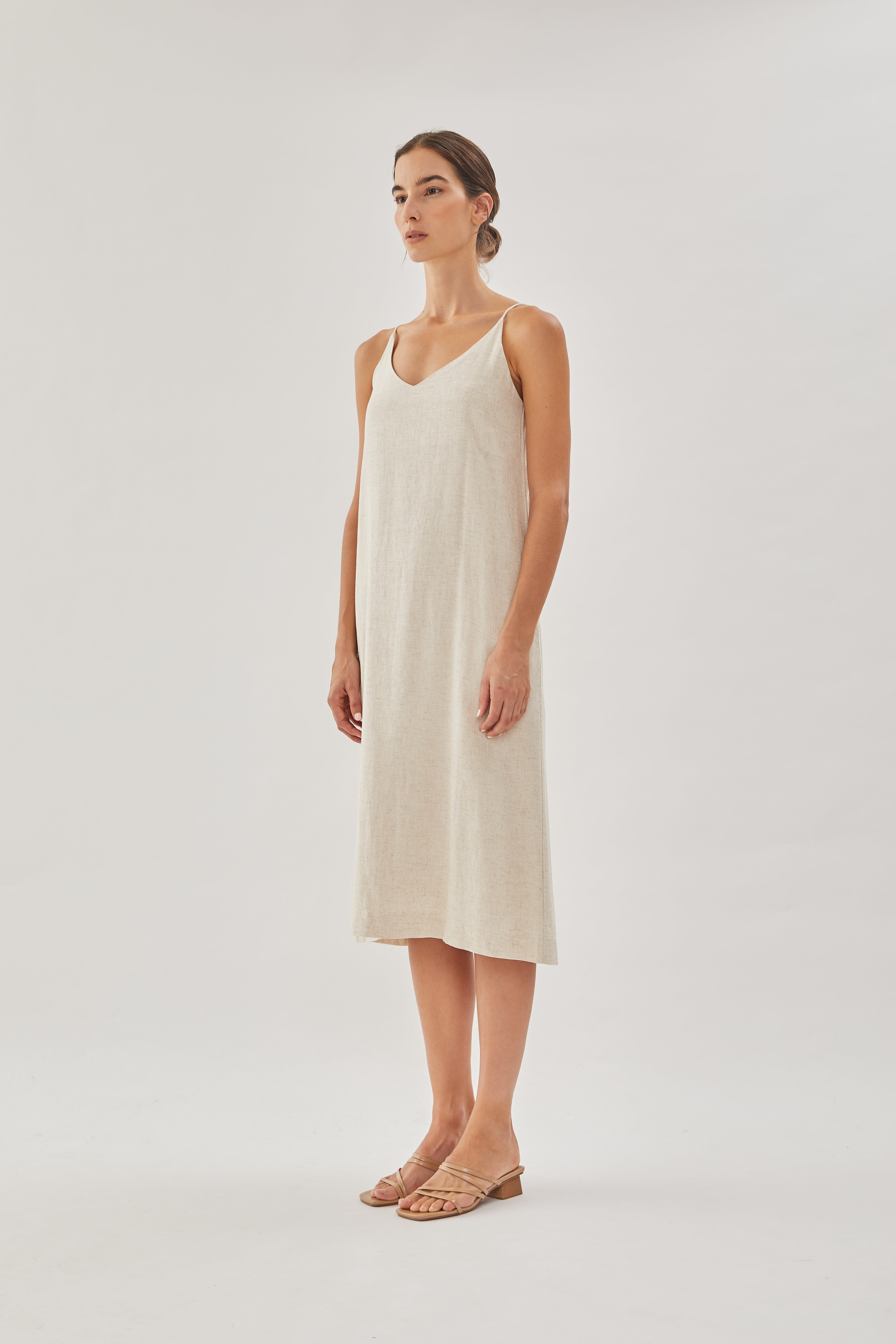 STUDIOS Linen Slip Dress in Natural