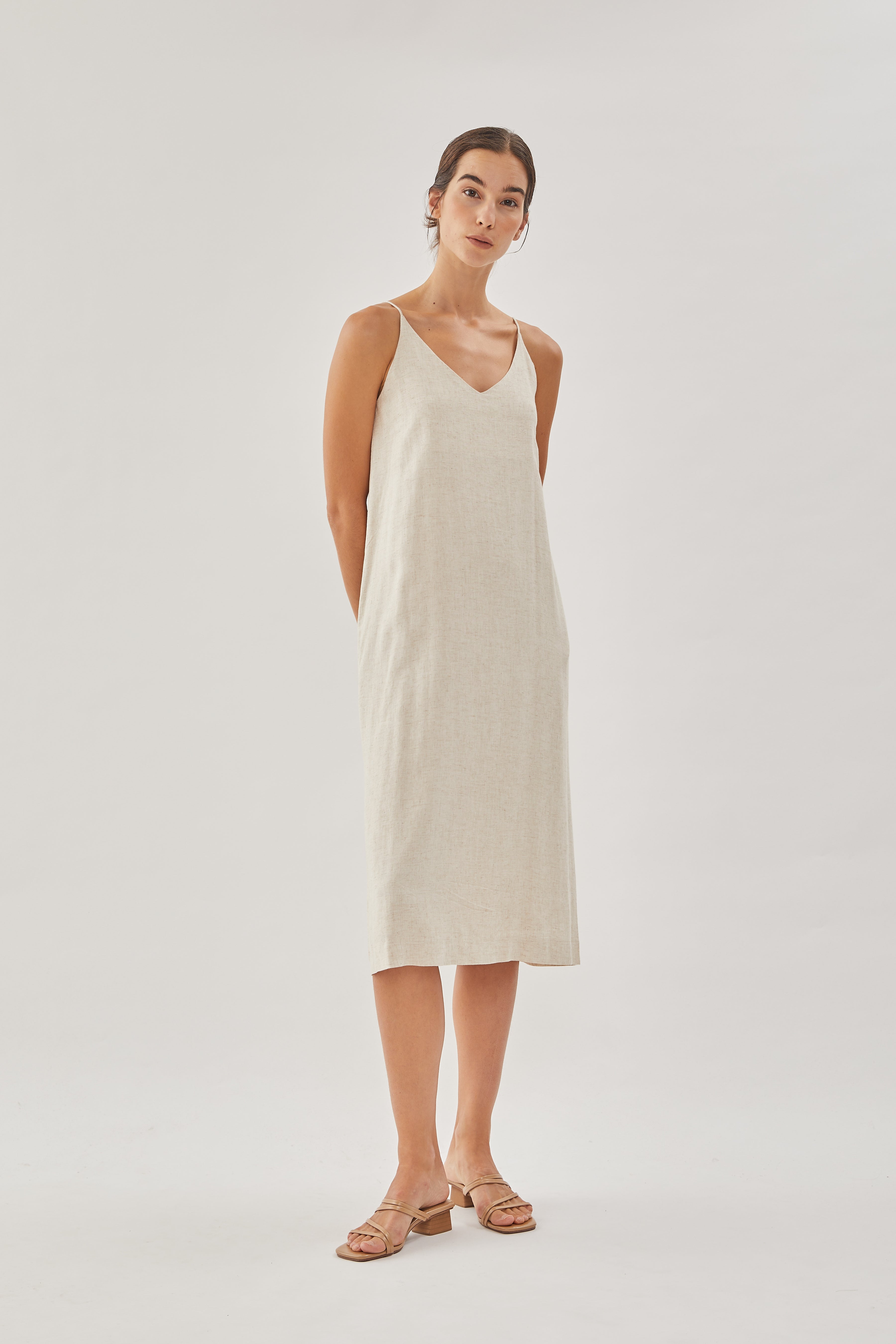 STUDIOS Linen Slip Dress in Natural