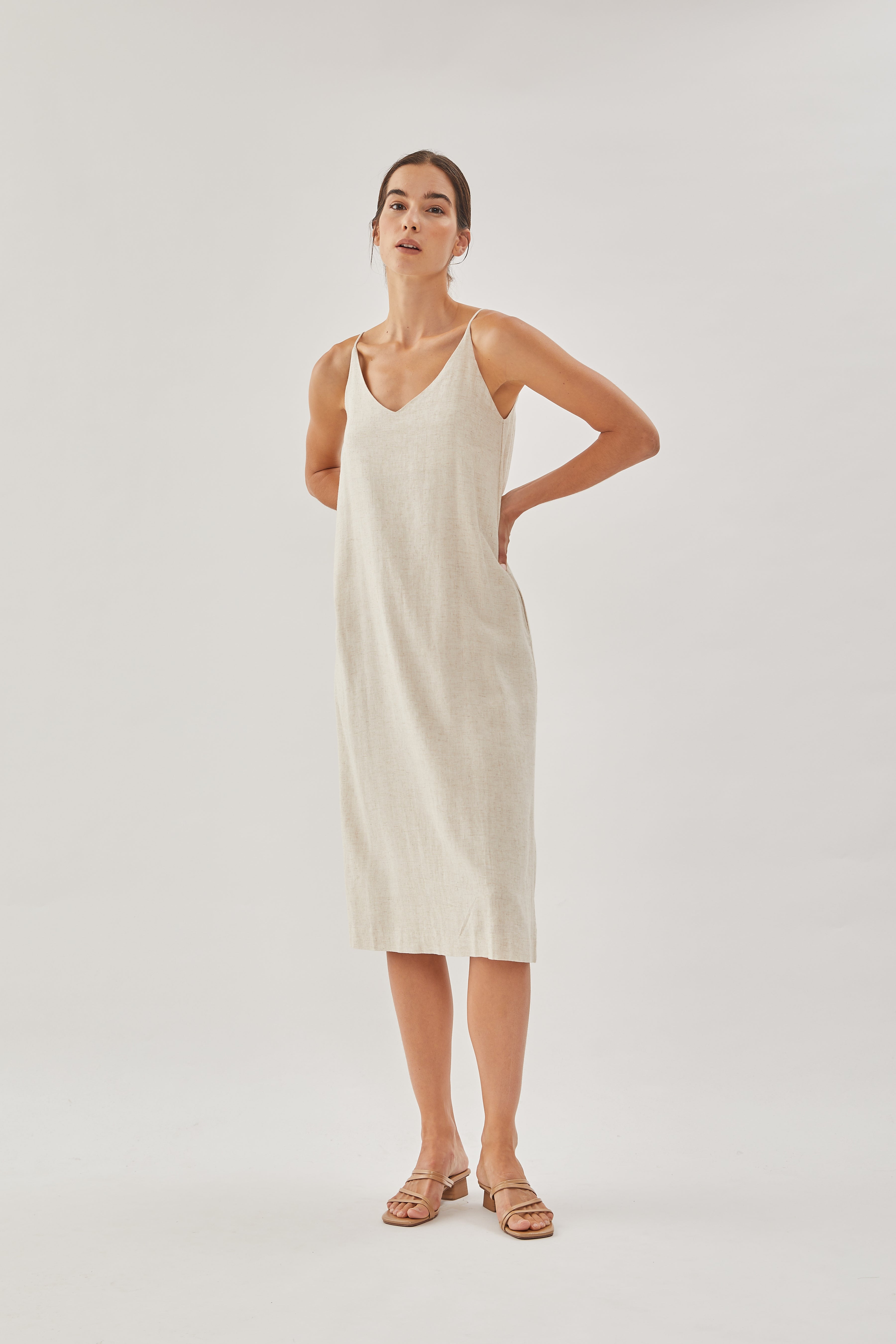 STUDIOS Linen Slip Dress in Natural