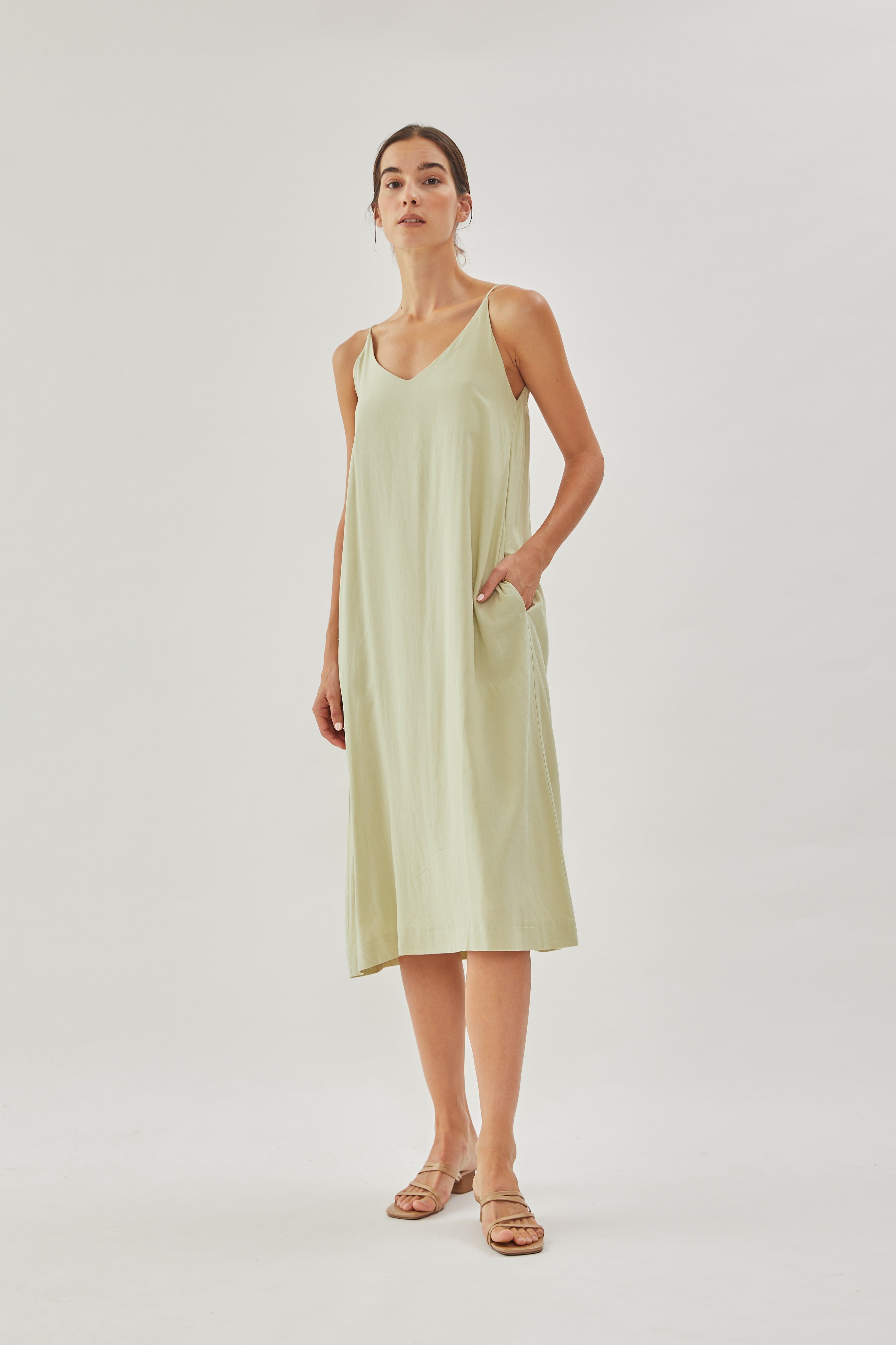 STUDIOS Linen Slip Dress in Sea Mist