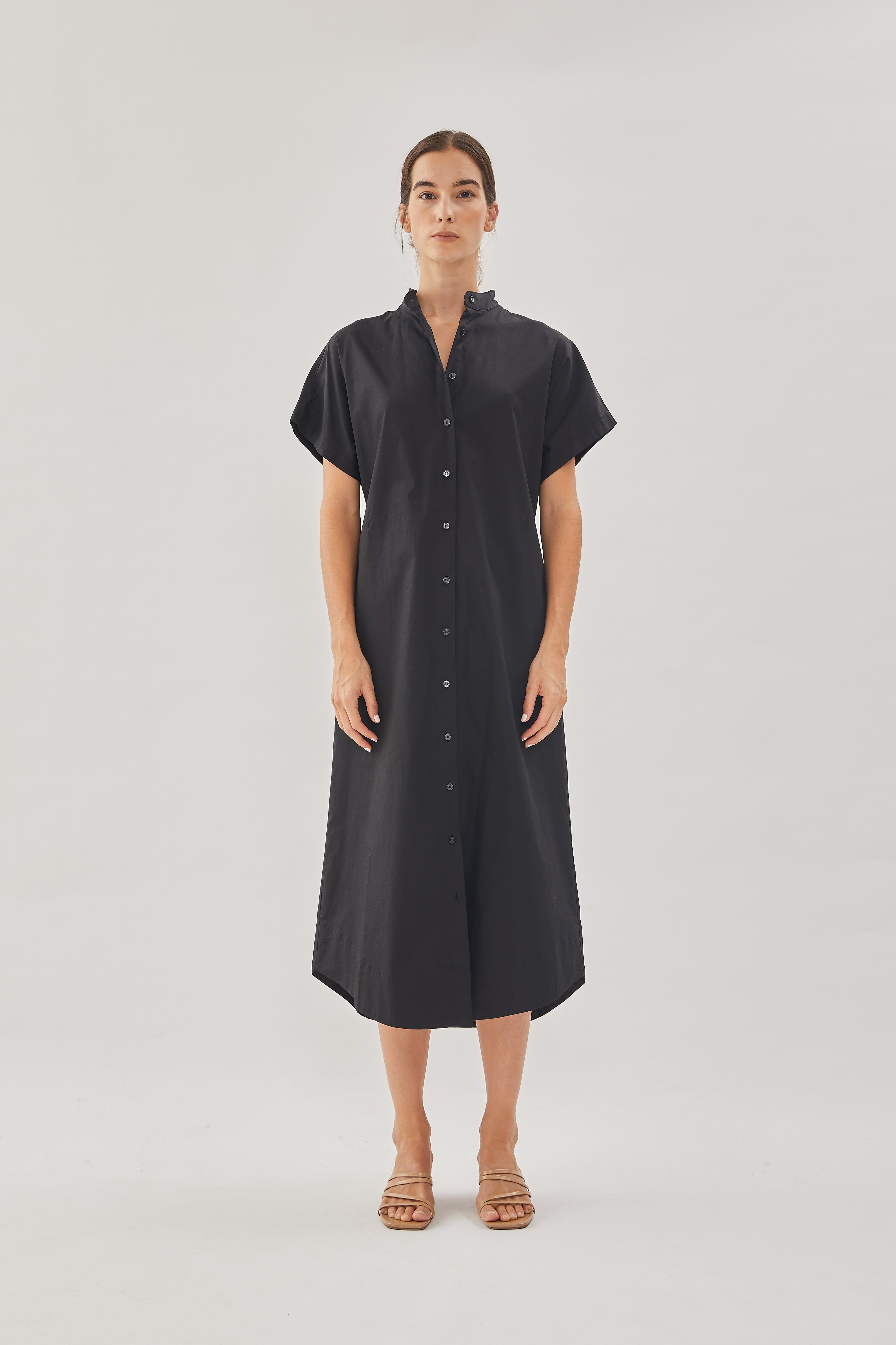 Cotton Shirt Dress in Black