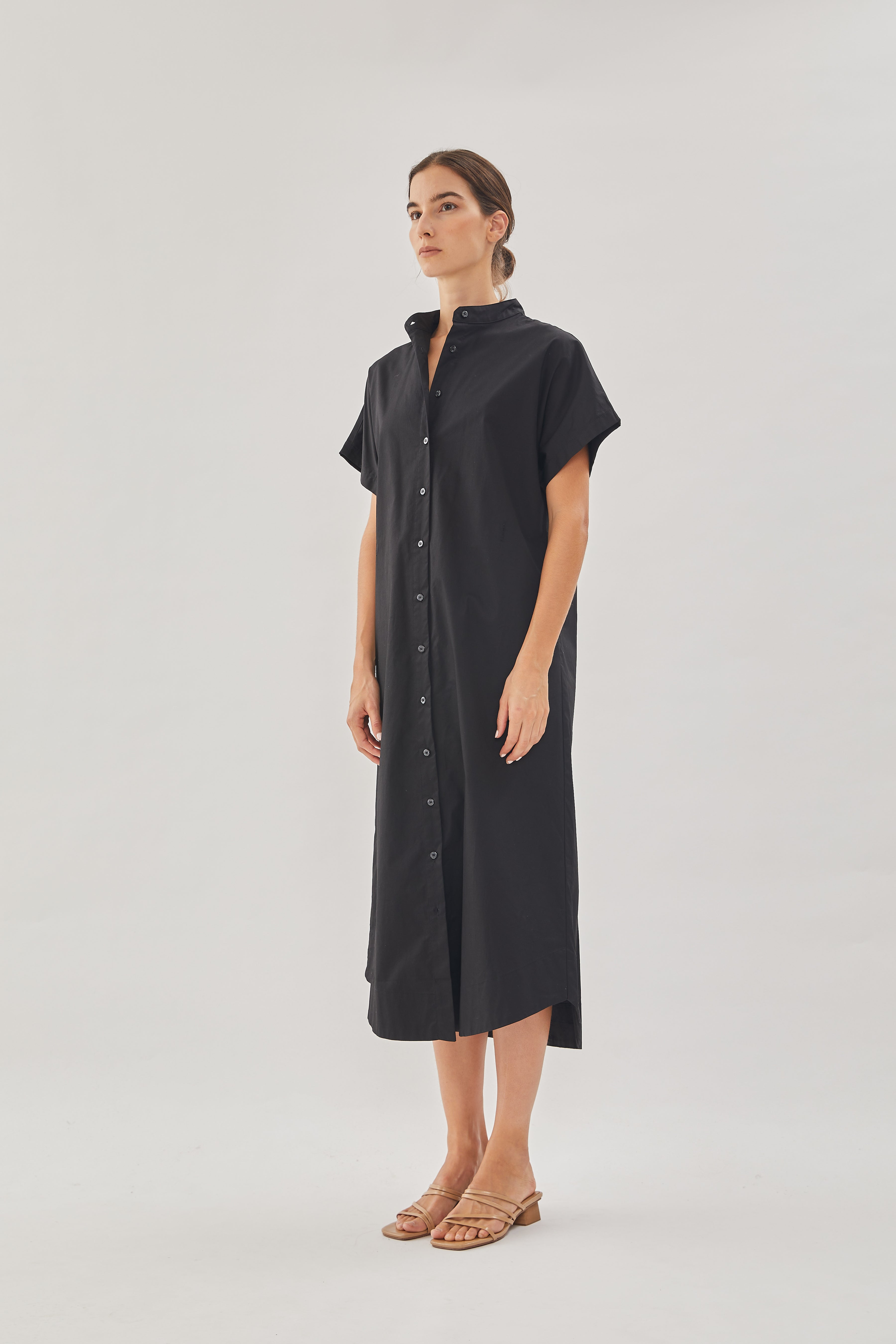 Cotton Shirt Dress in Black