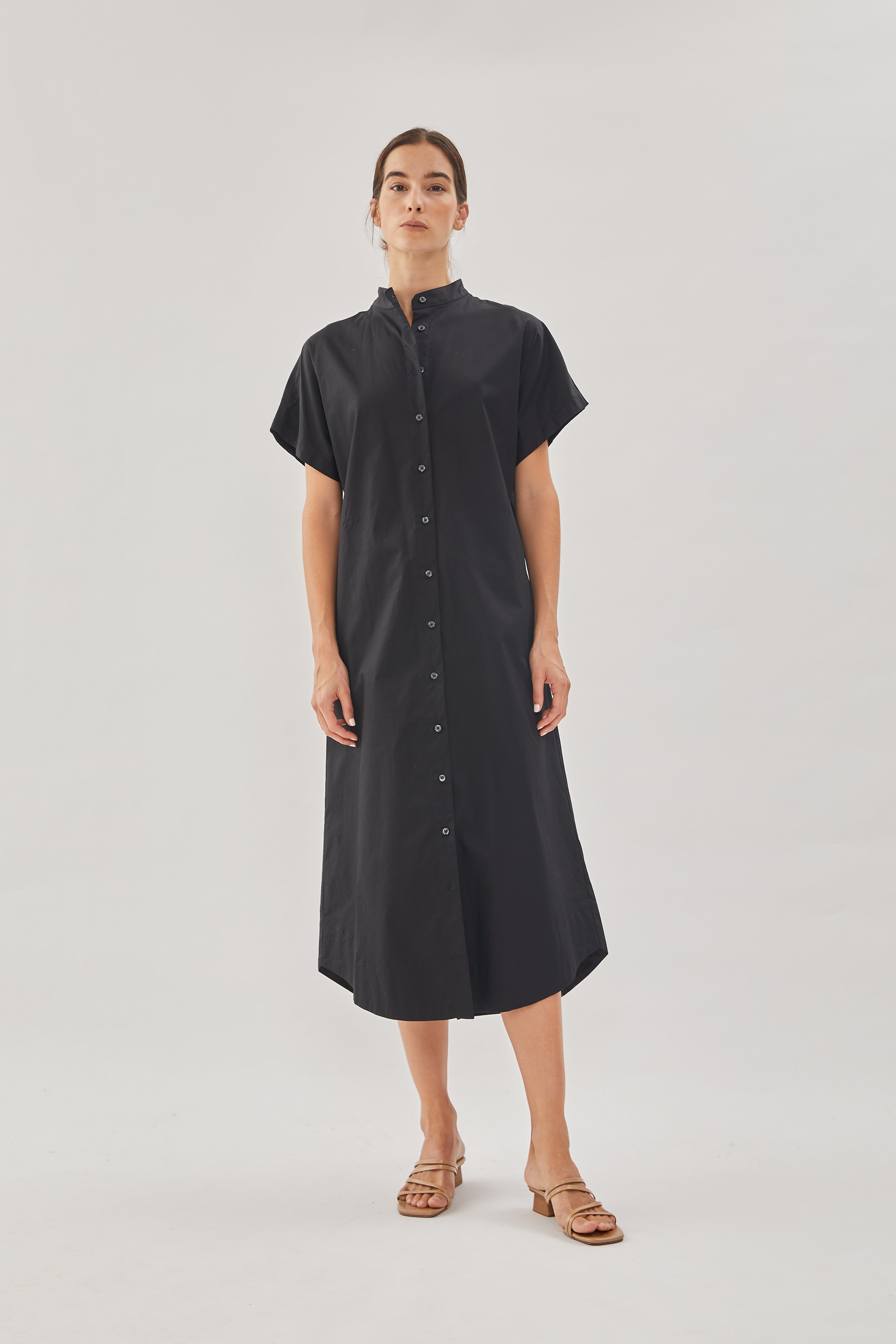 Cotton Shirt Dress in Black