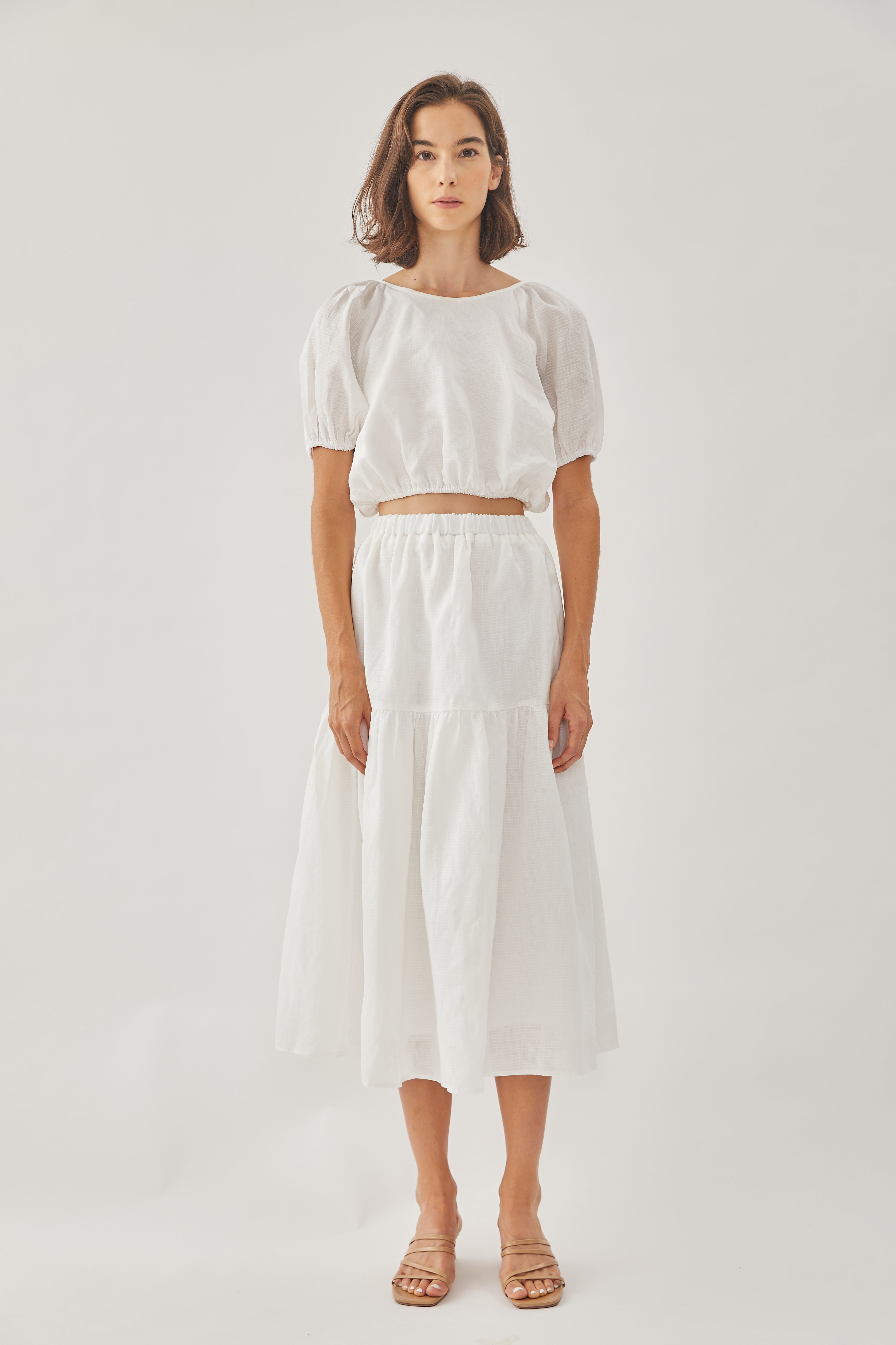 Tencel Puffed Sleeve Crop Top in White (Sale)