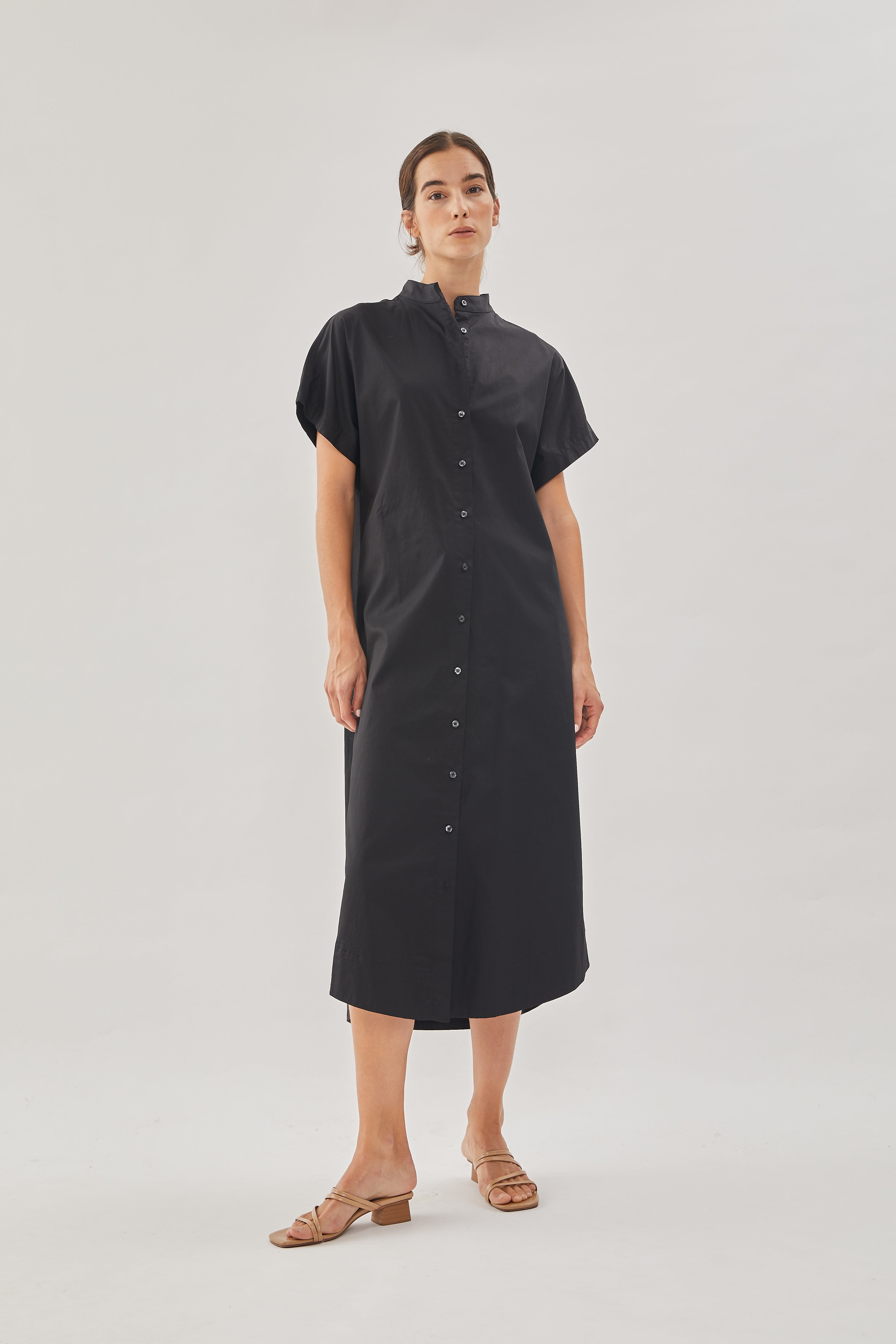 Cotton Shirt Dress in Black