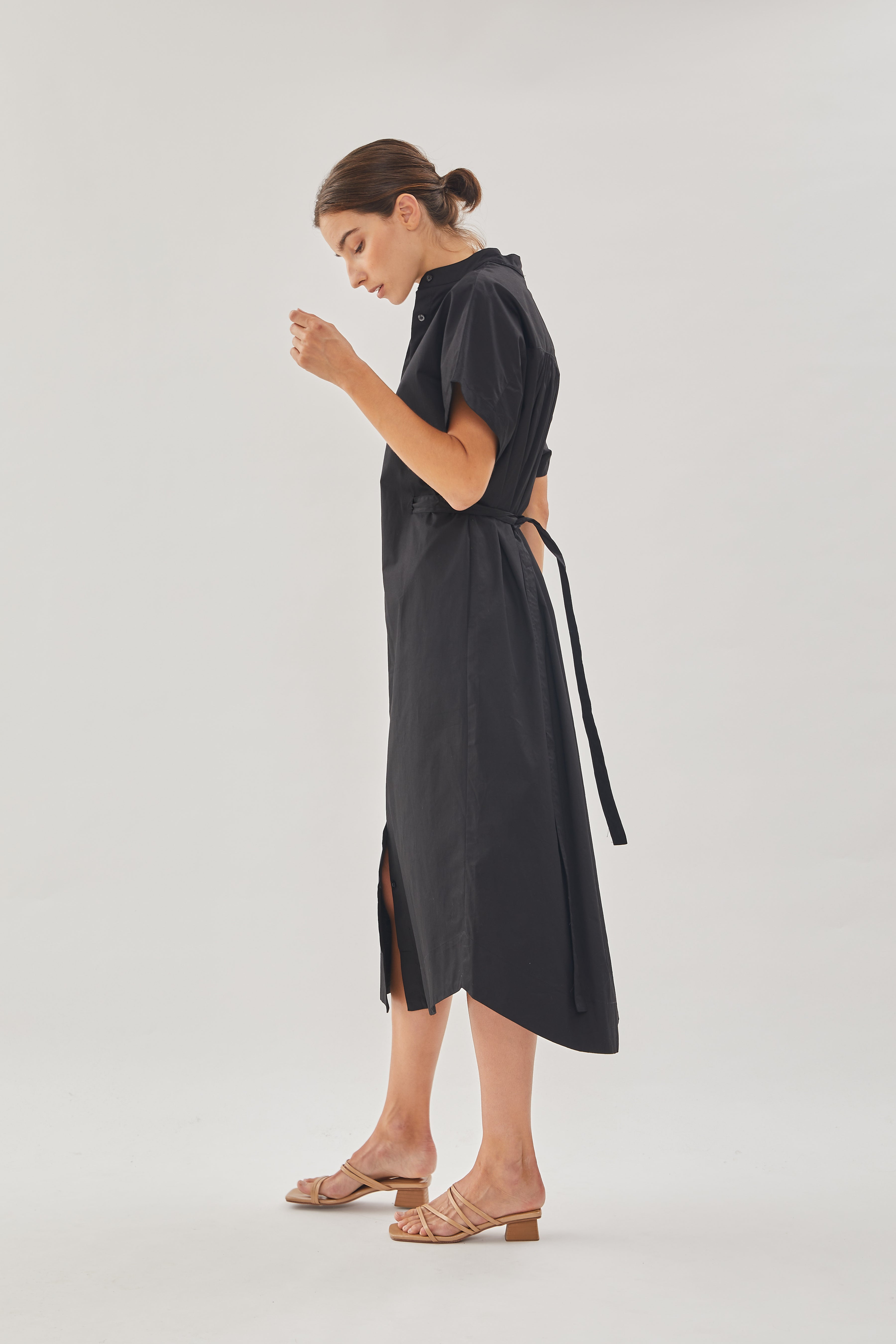 Cotton Shirt Dress in Black