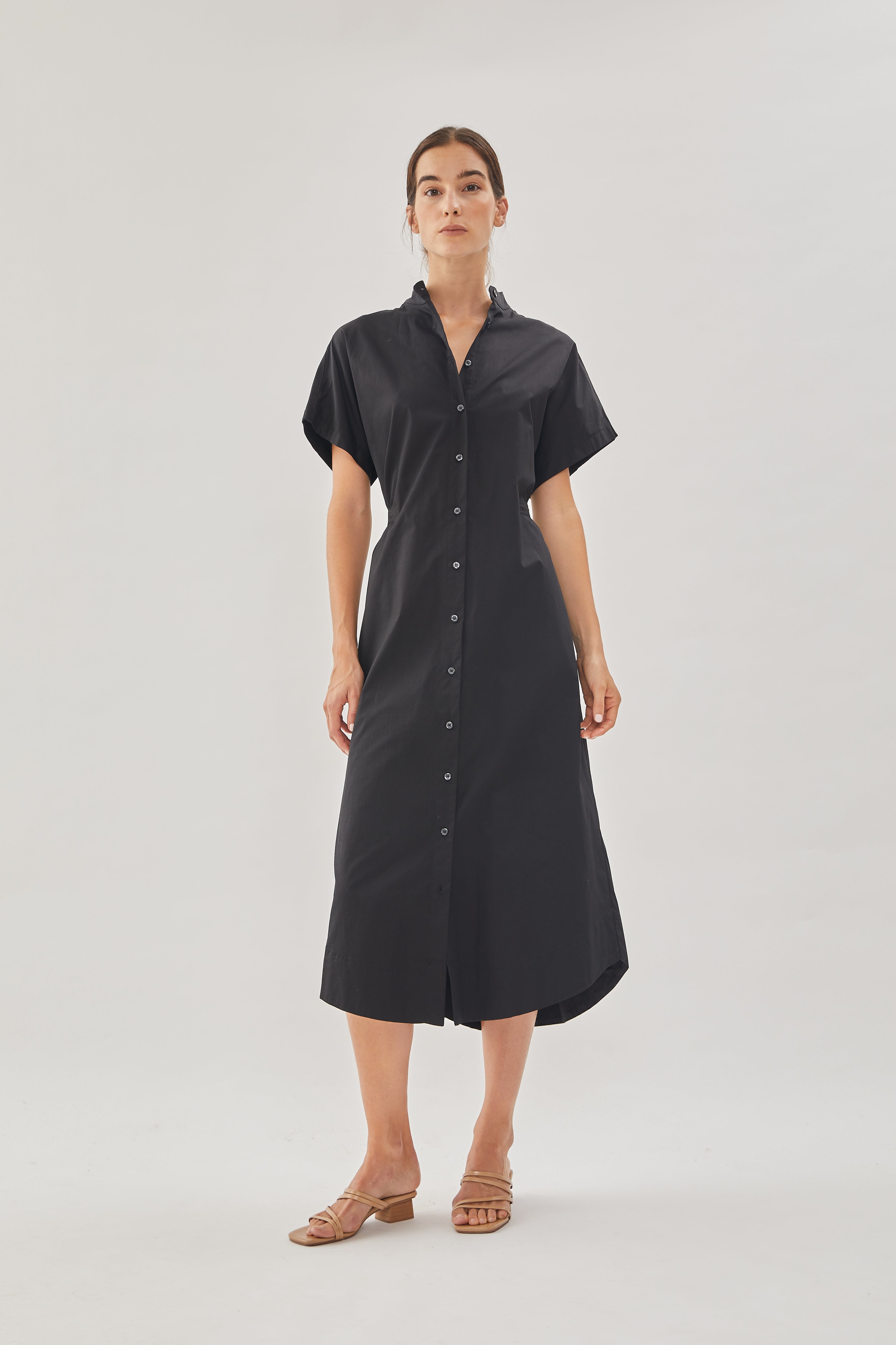 Cotton Shirt Dress in Black