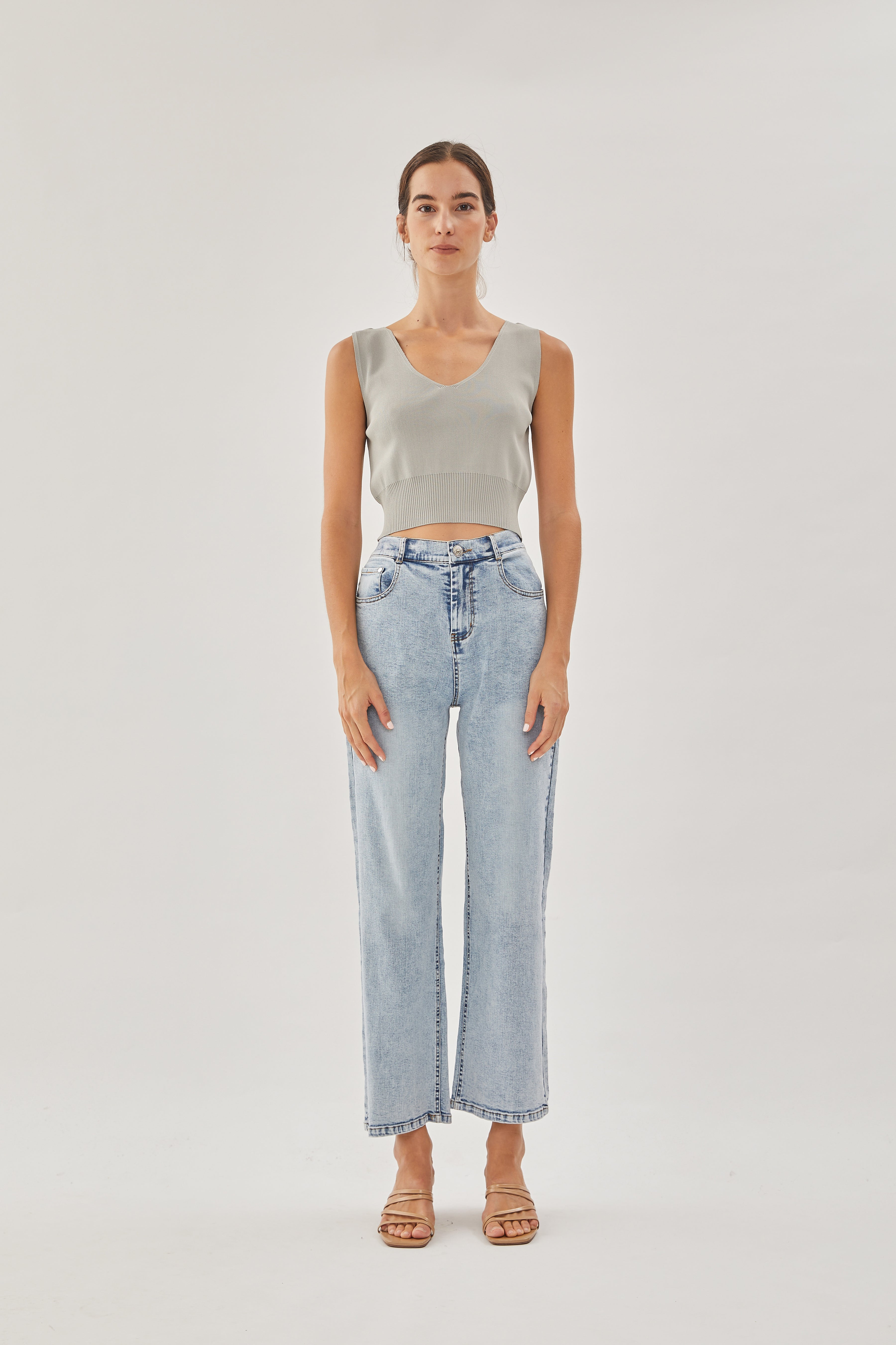 Sweater Cropped Knit Vest in Mist