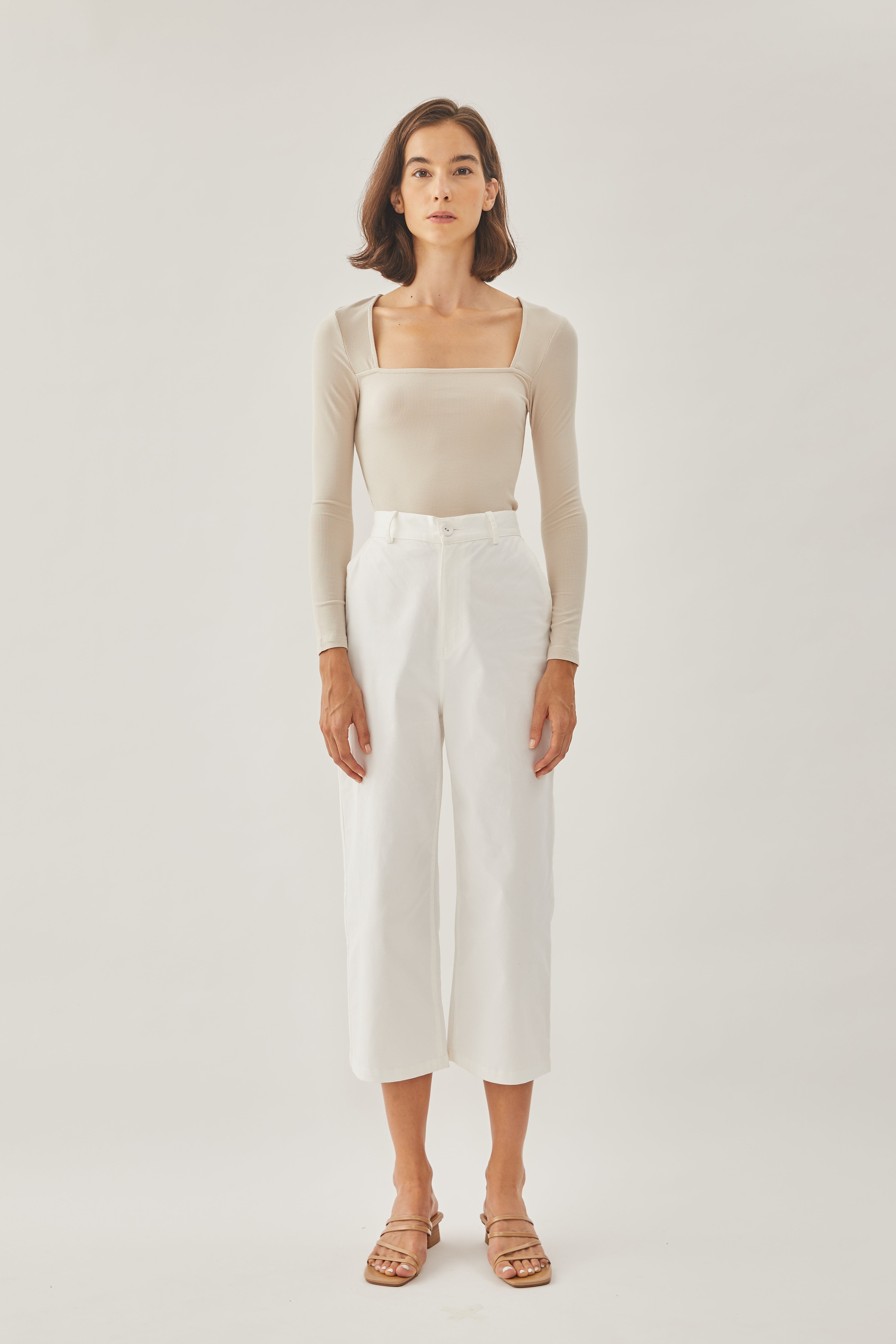 Square Neck Knit Top in Beige