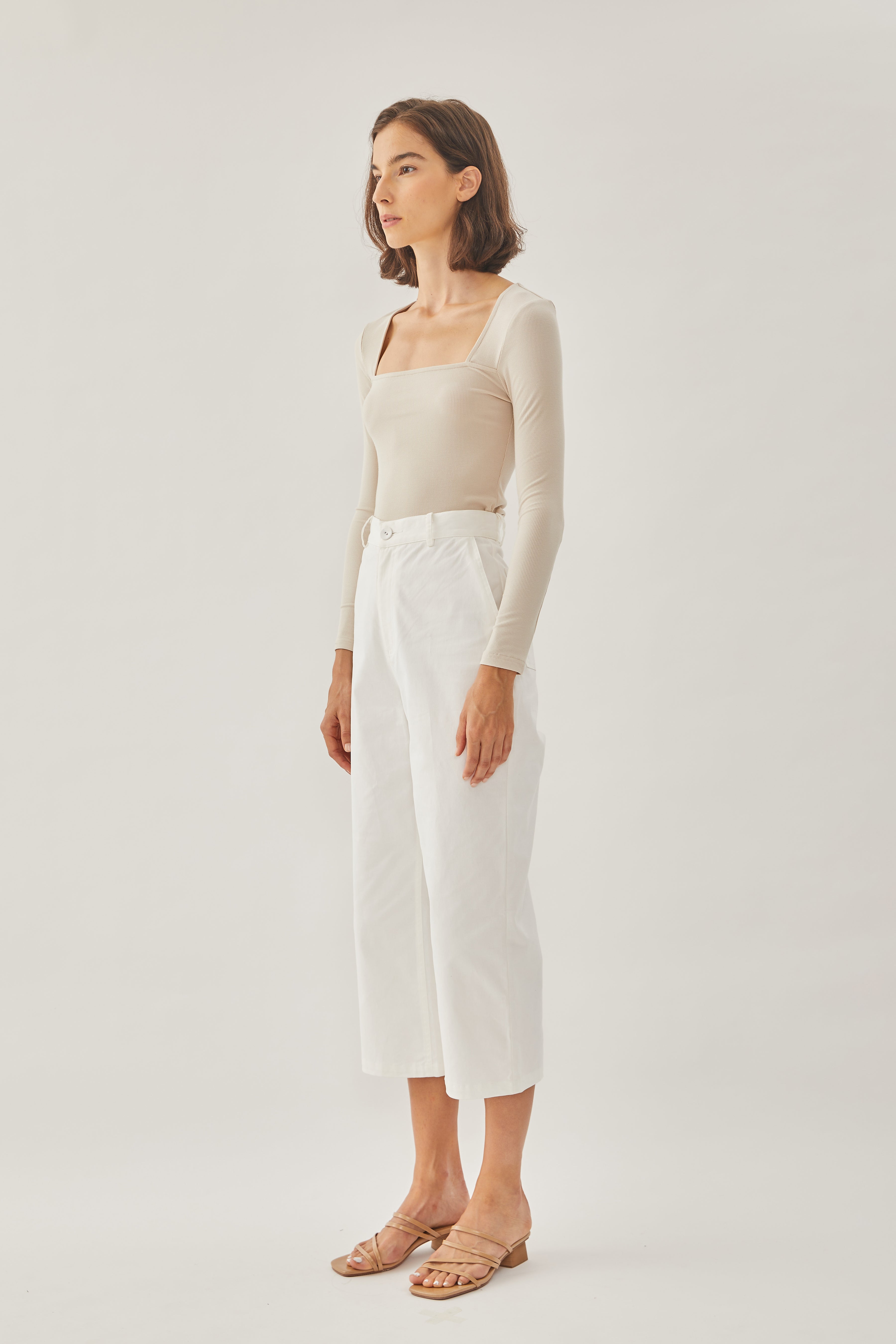 Square Neck Knit Top in Beige