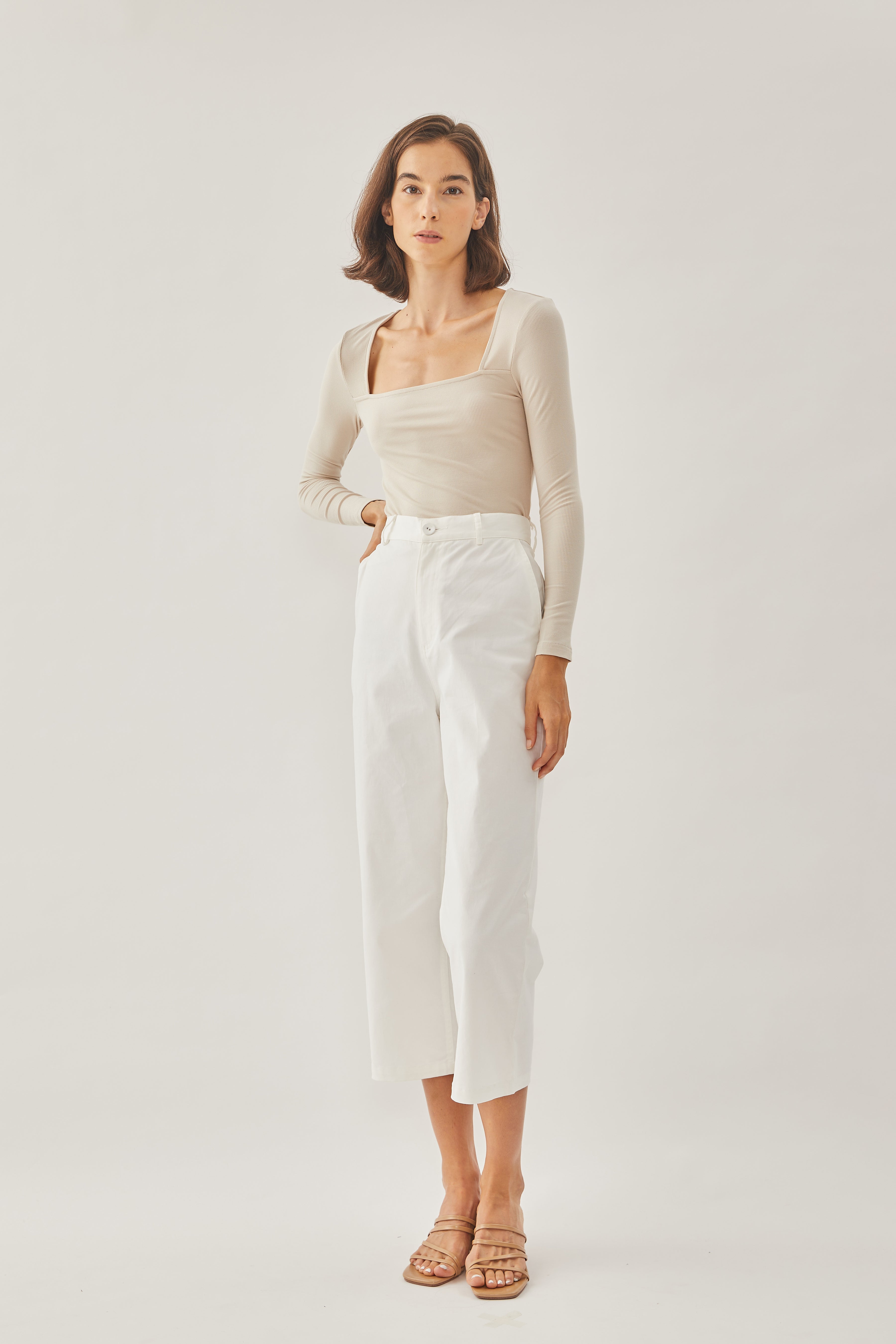 Square Neck Knit Top in Beige