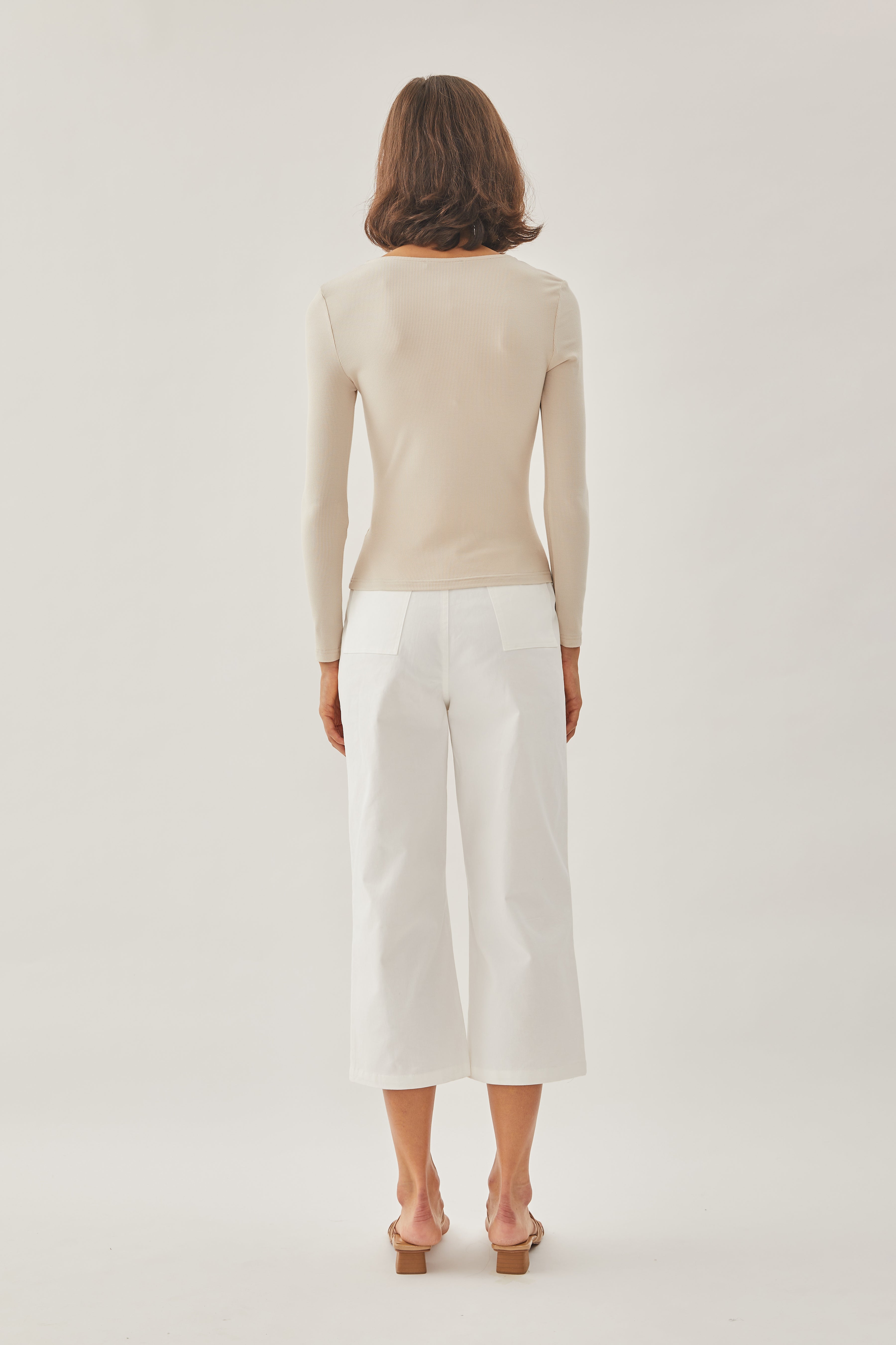 Square Neck Knit Top in Beige