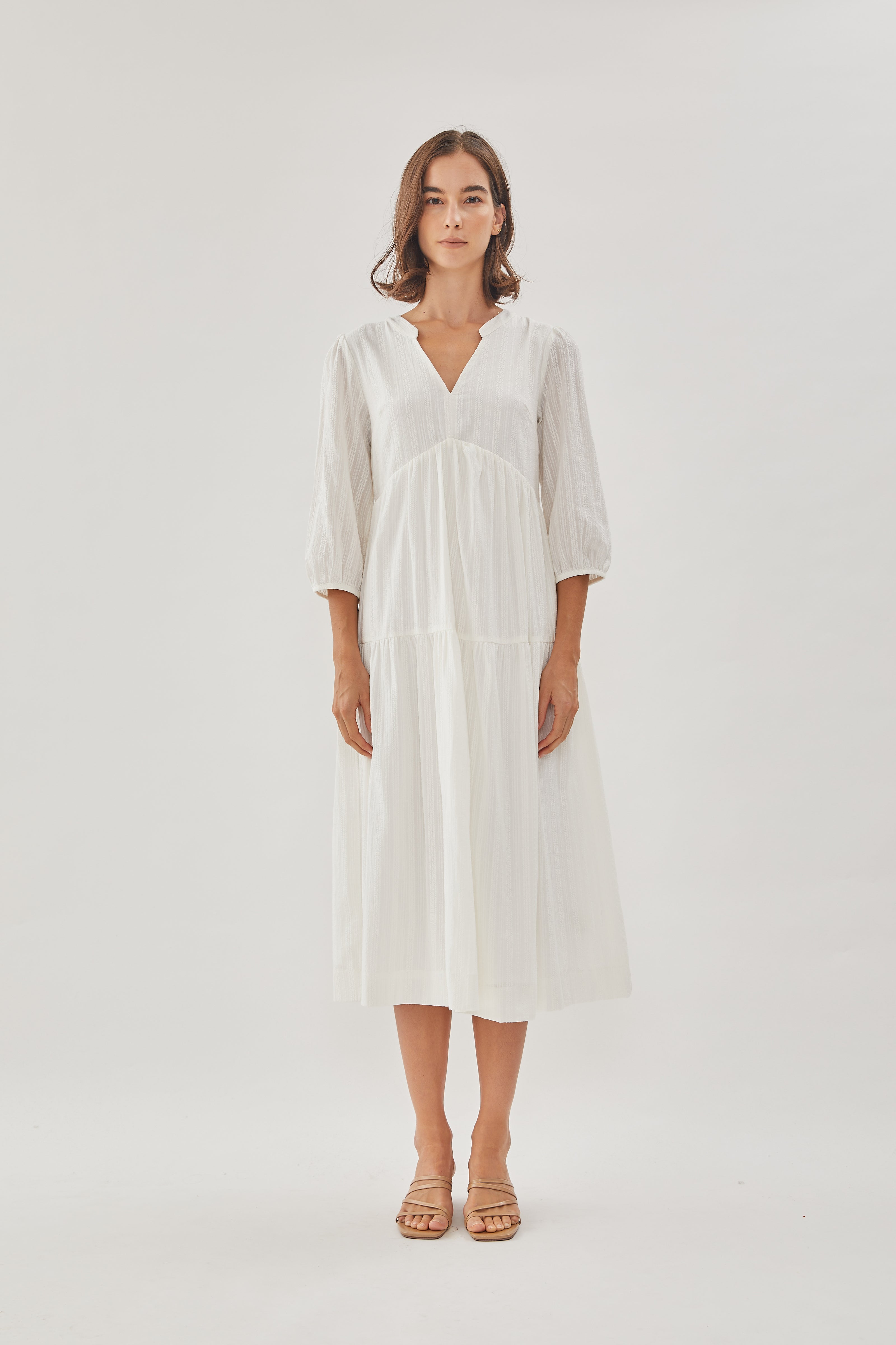 Embroidered Midi Dress in White