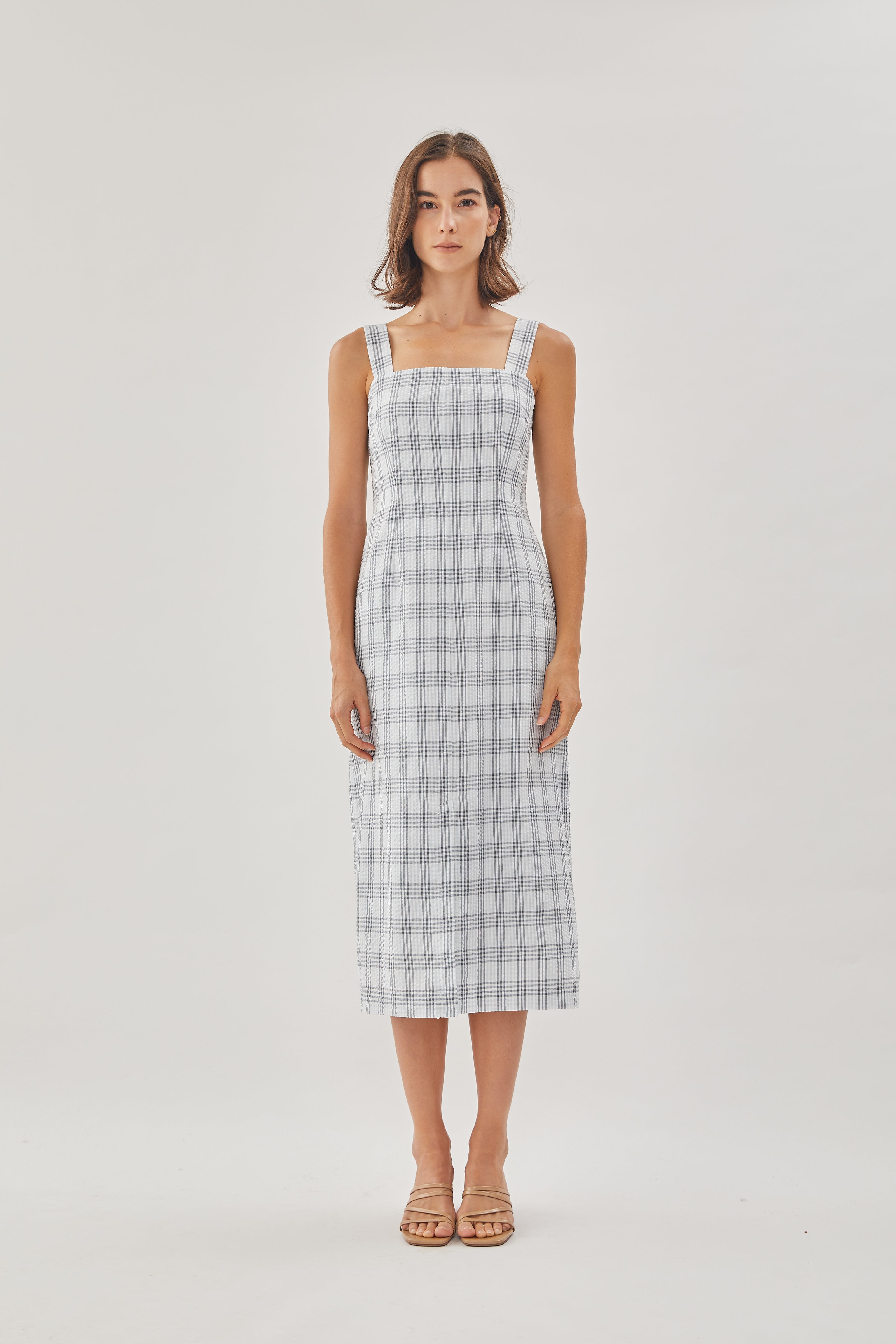 Square Neck Sleeveless Midi Dress in Mist