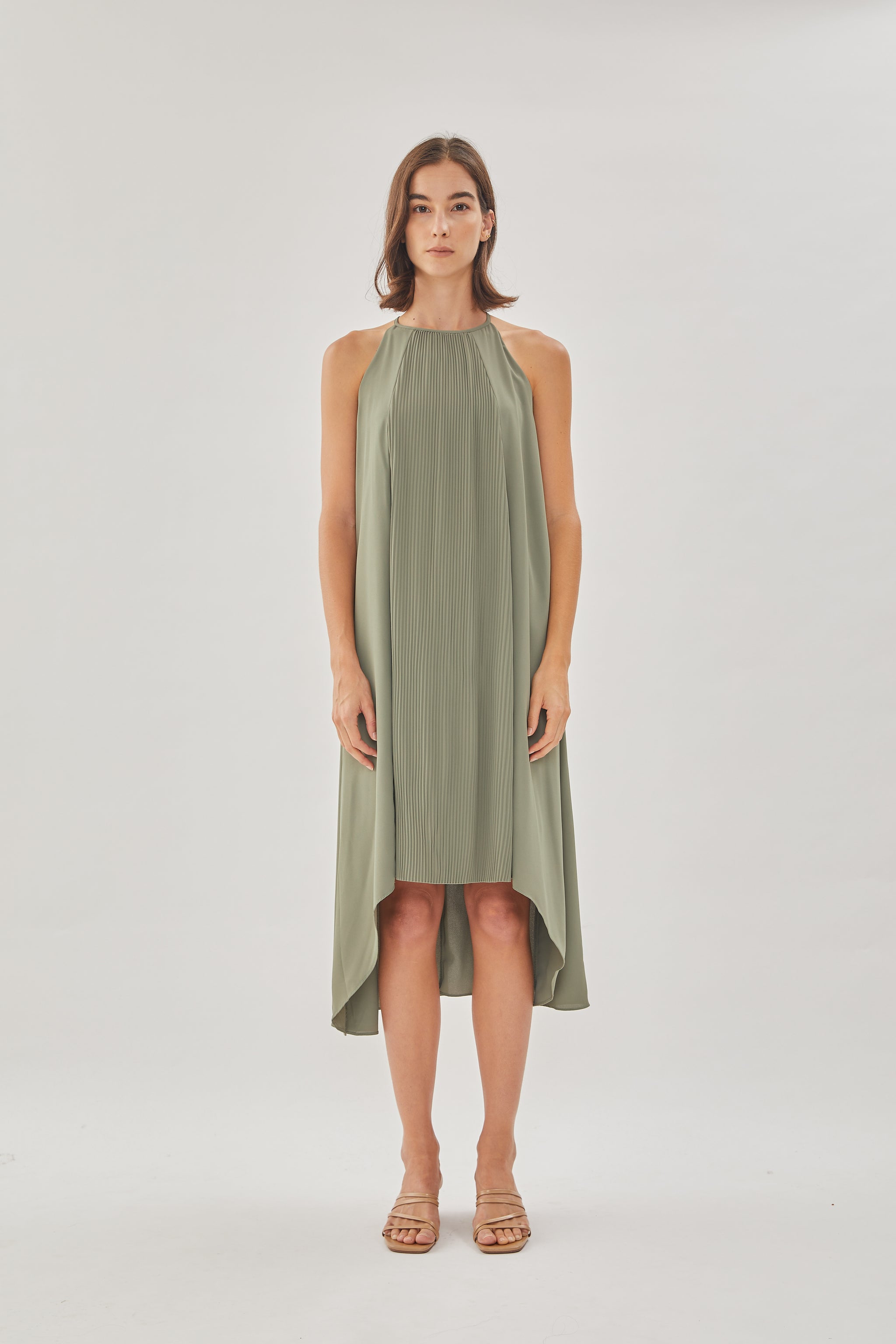 Pleated Halter Dress in Sage Pleated Halter Dress in Sage
