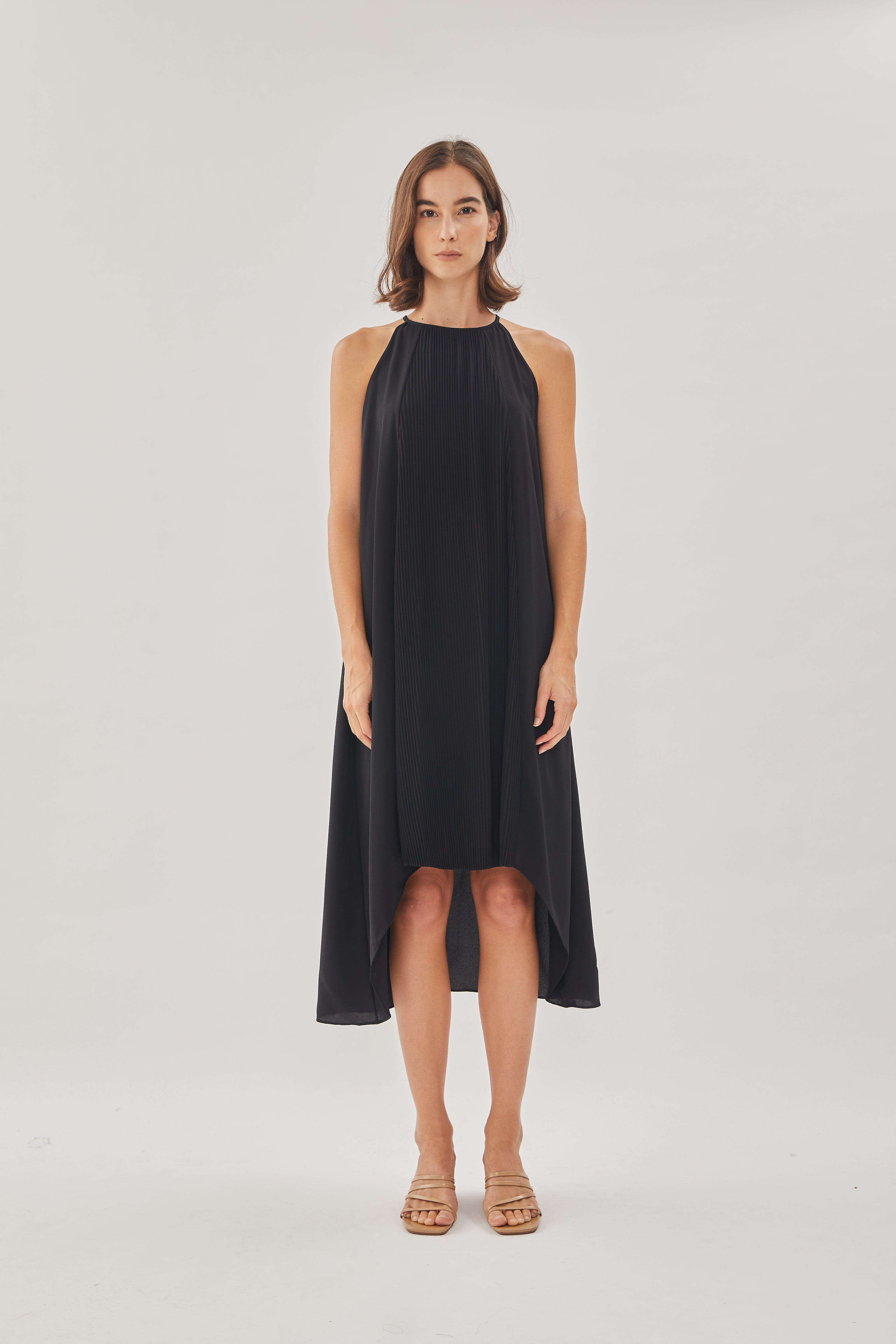 Pleated Halter Dress in Black