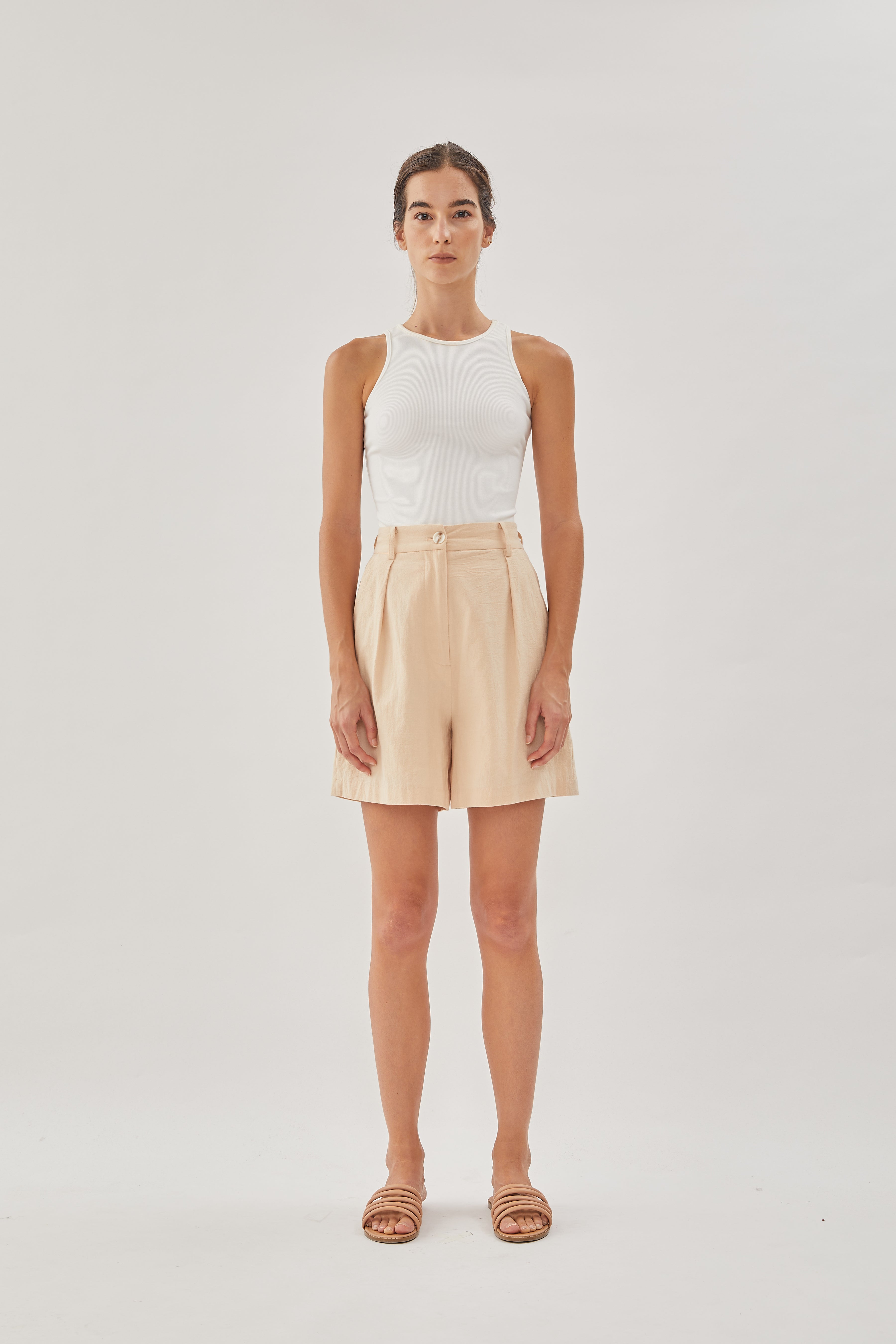 Boxy Long Shorts in Sand