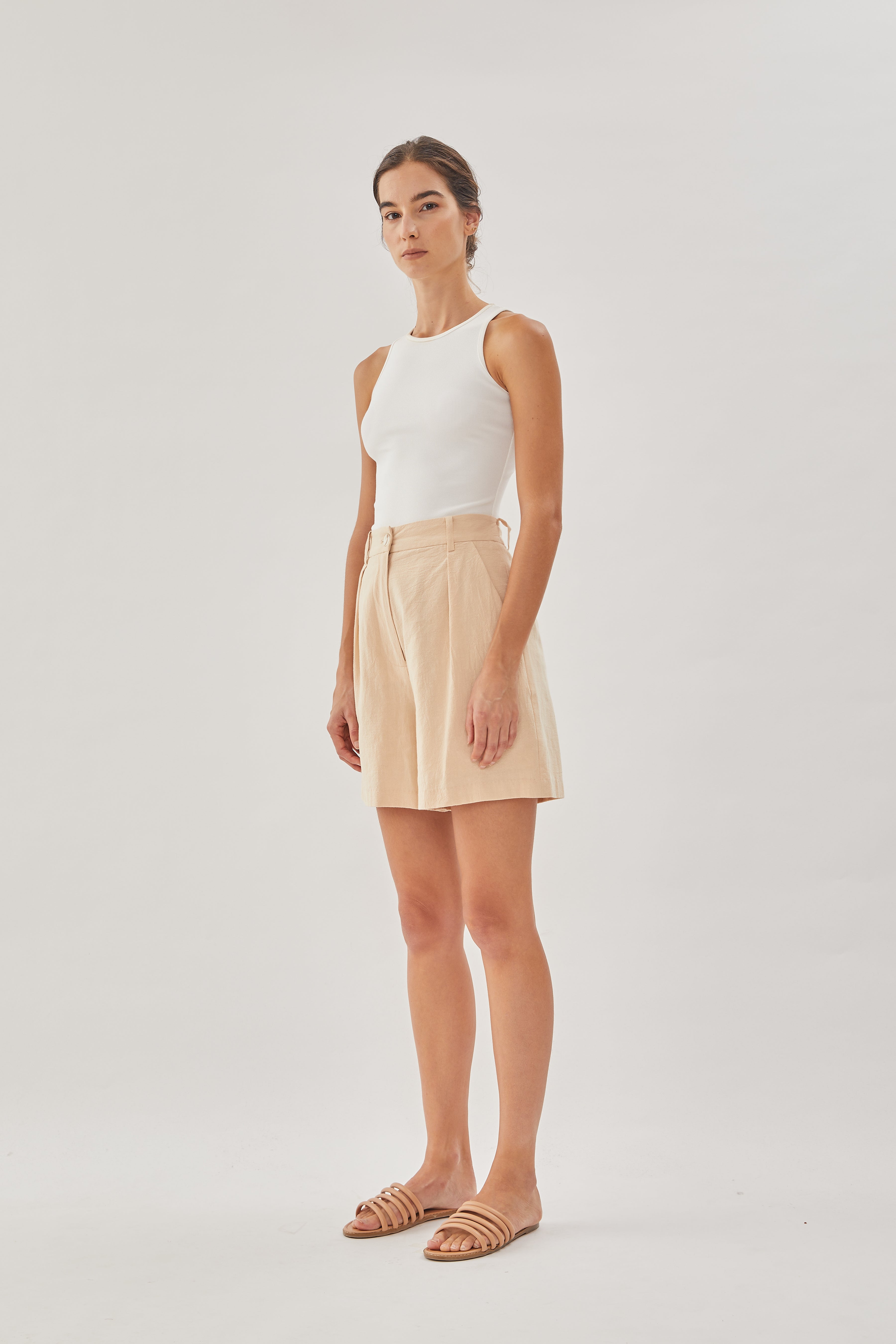 Boxy Long Shorts in Sand