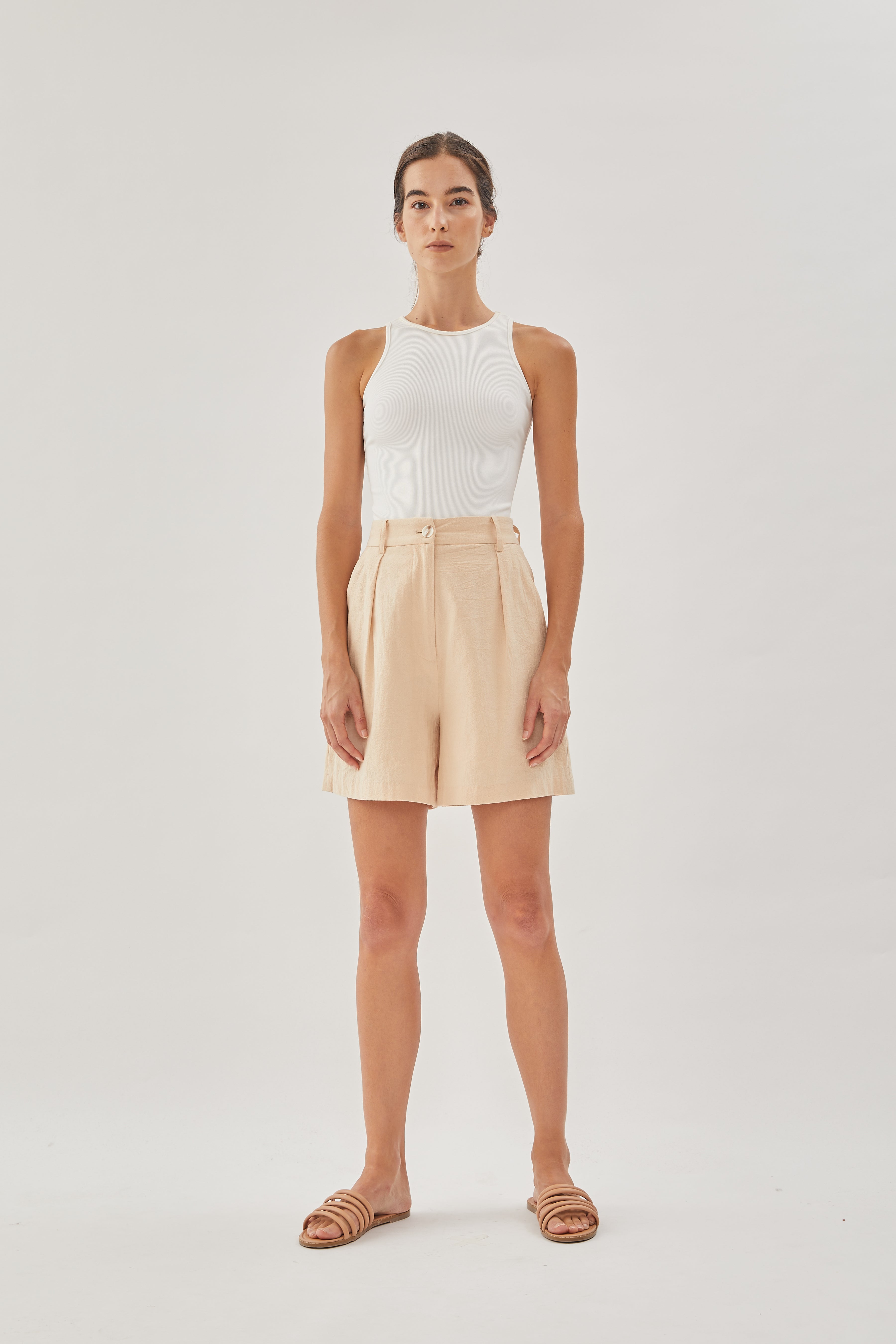 Boxy Long Shorts in Sand