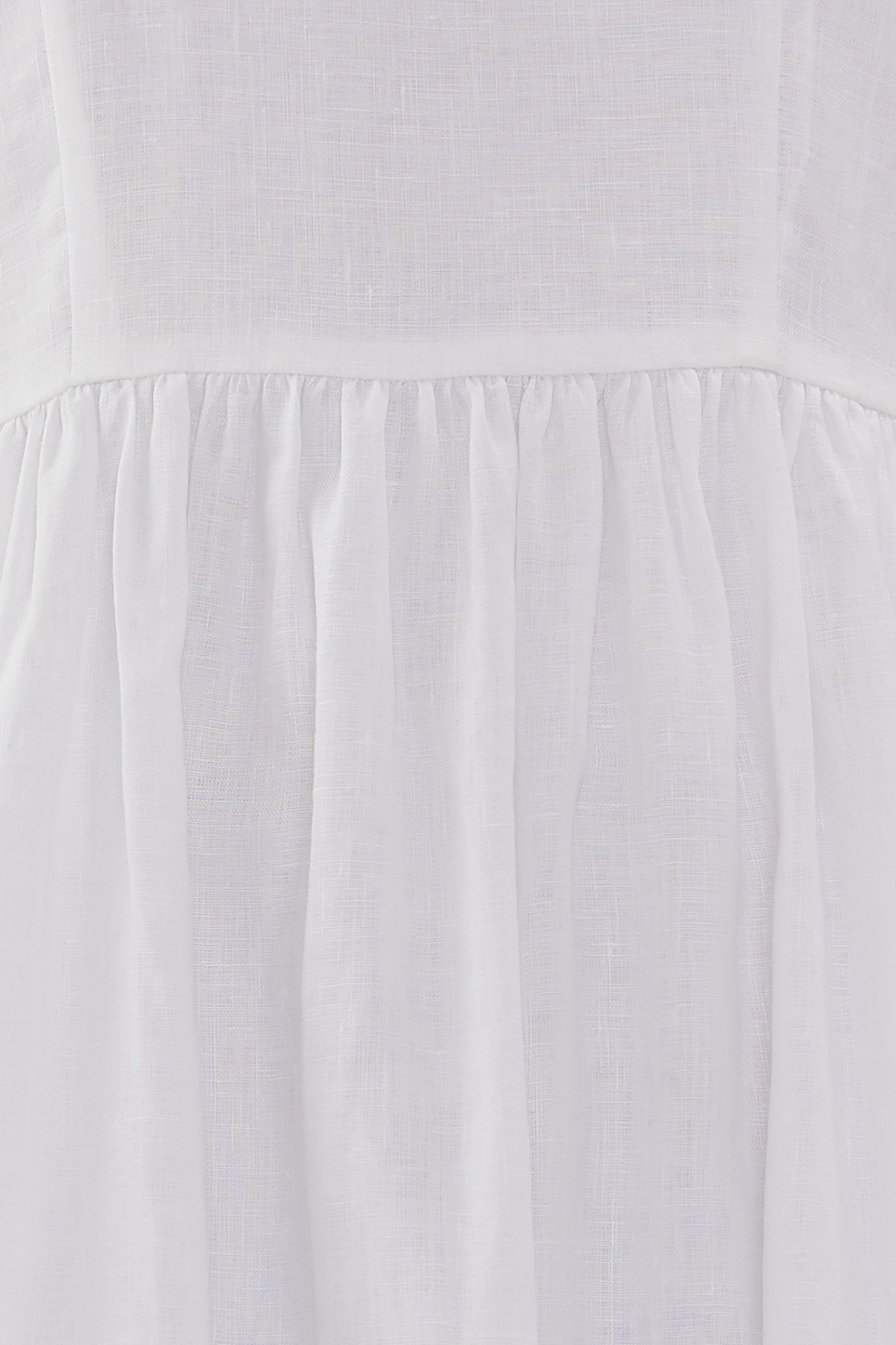 Linen Sleeveless Gathered Dress in White