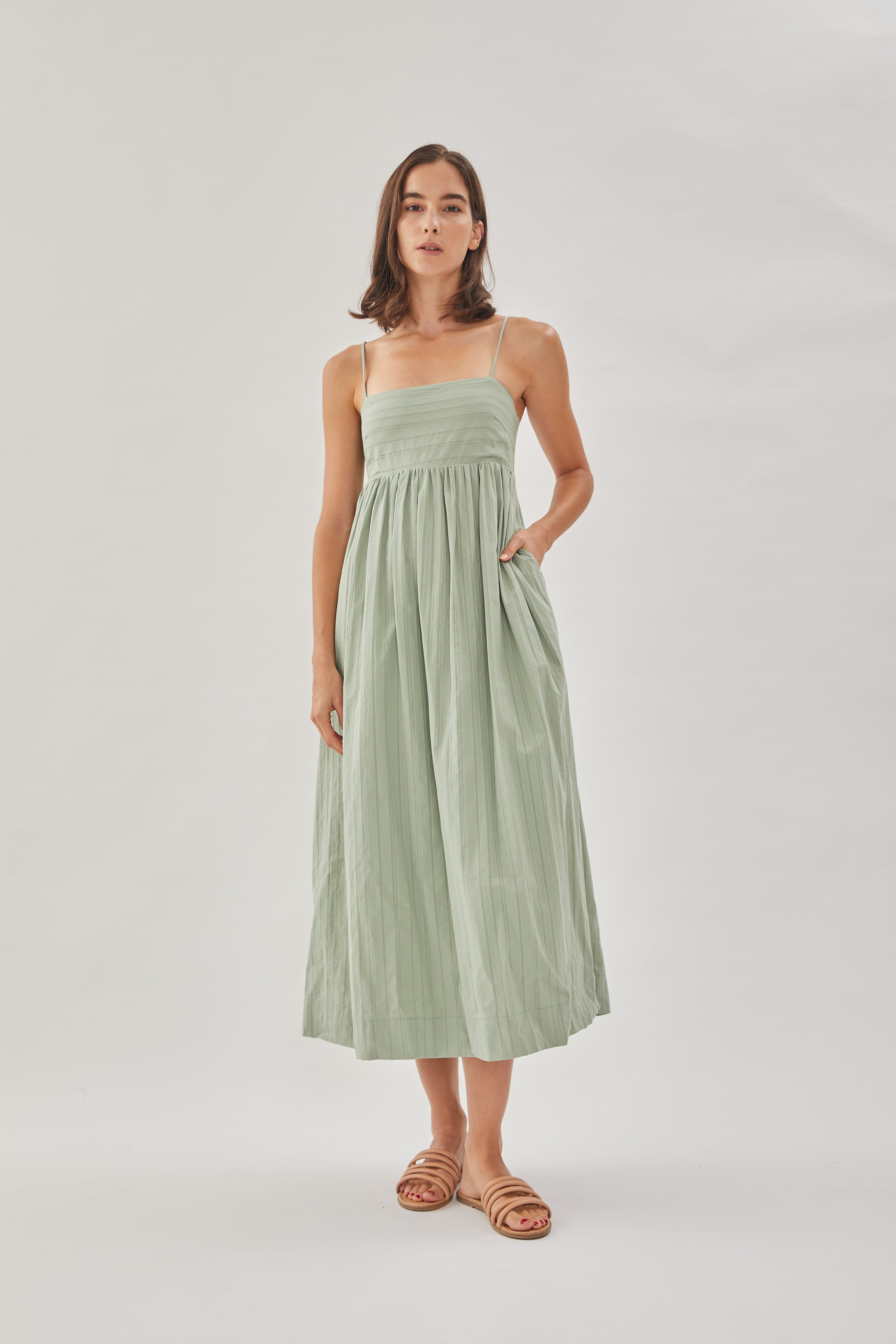 Cotton Cami Midi Dress in Sage