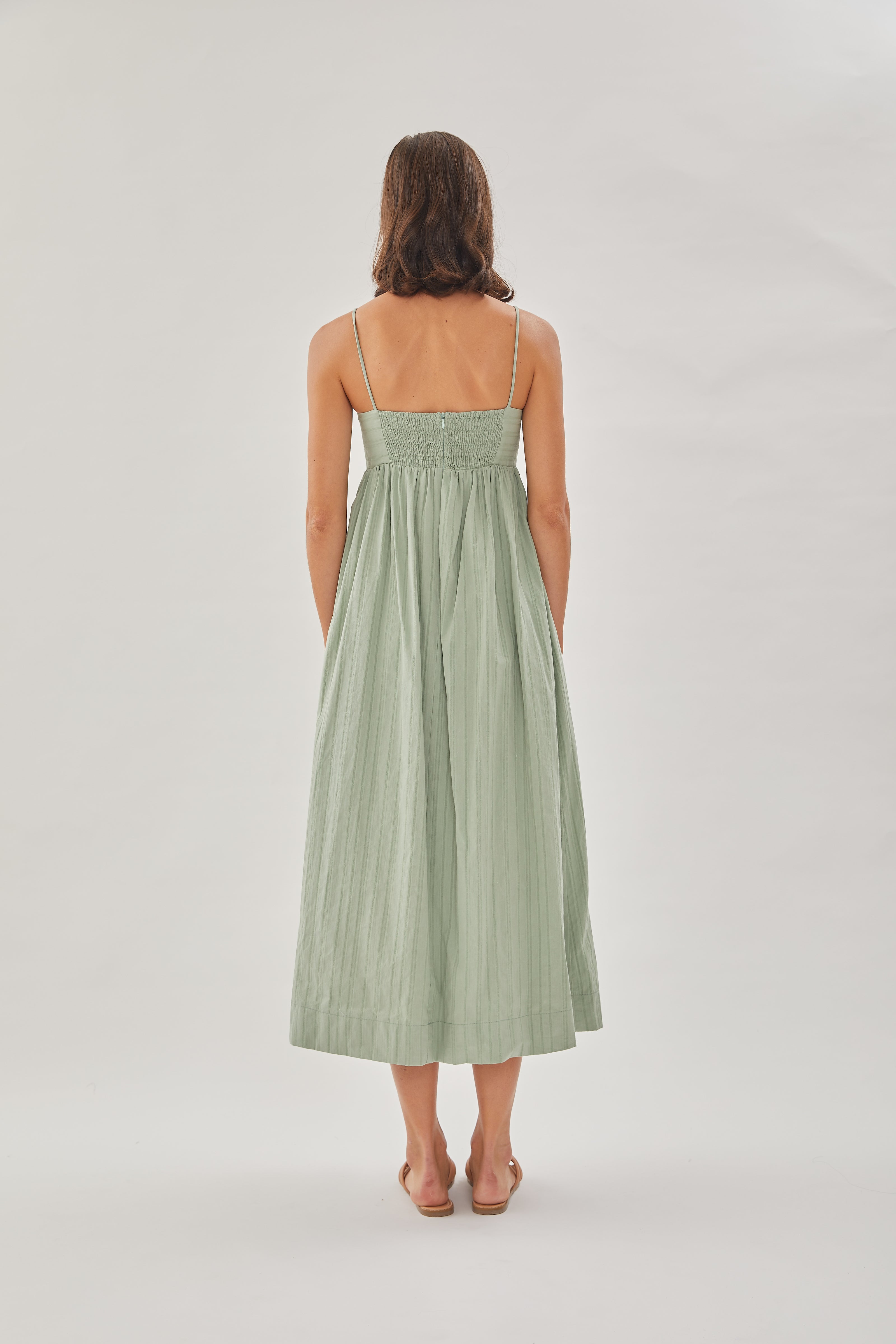 Cotton Cami Midi Dress in Sage