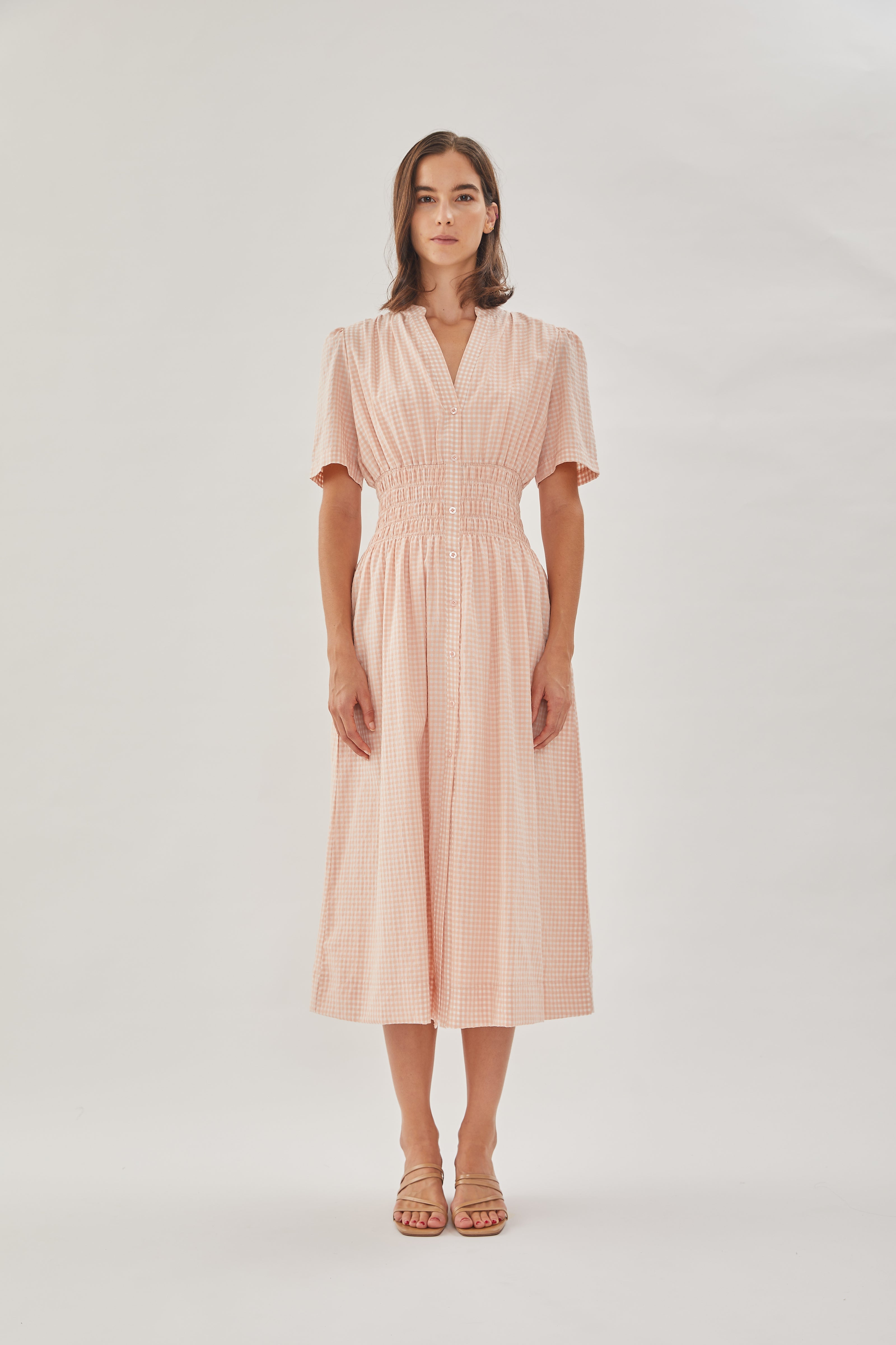 Shirred Shirt Dress in Peach