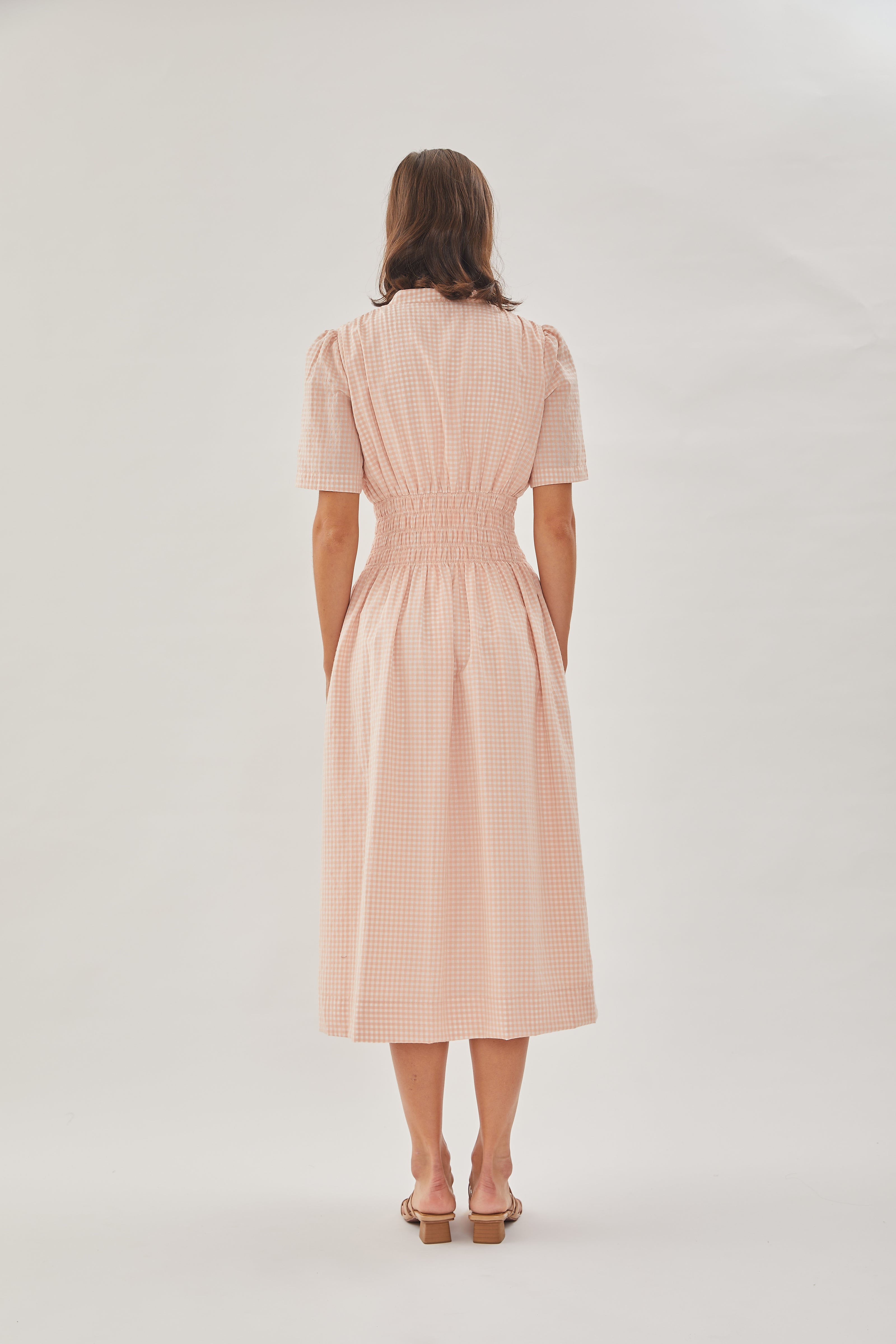 Shirred Shirt Dress in Peach