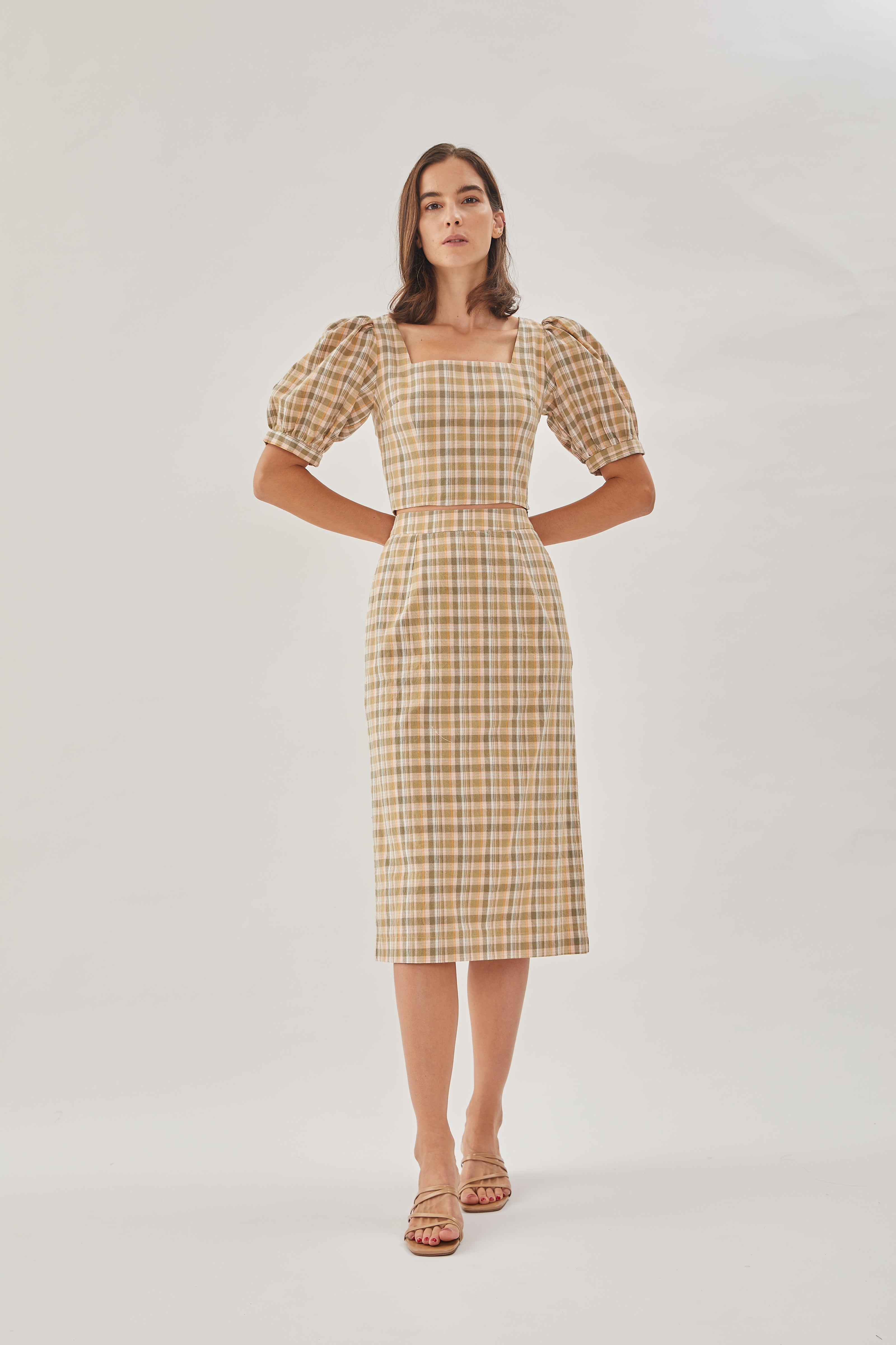 Gingham Straight Skirt in Forest