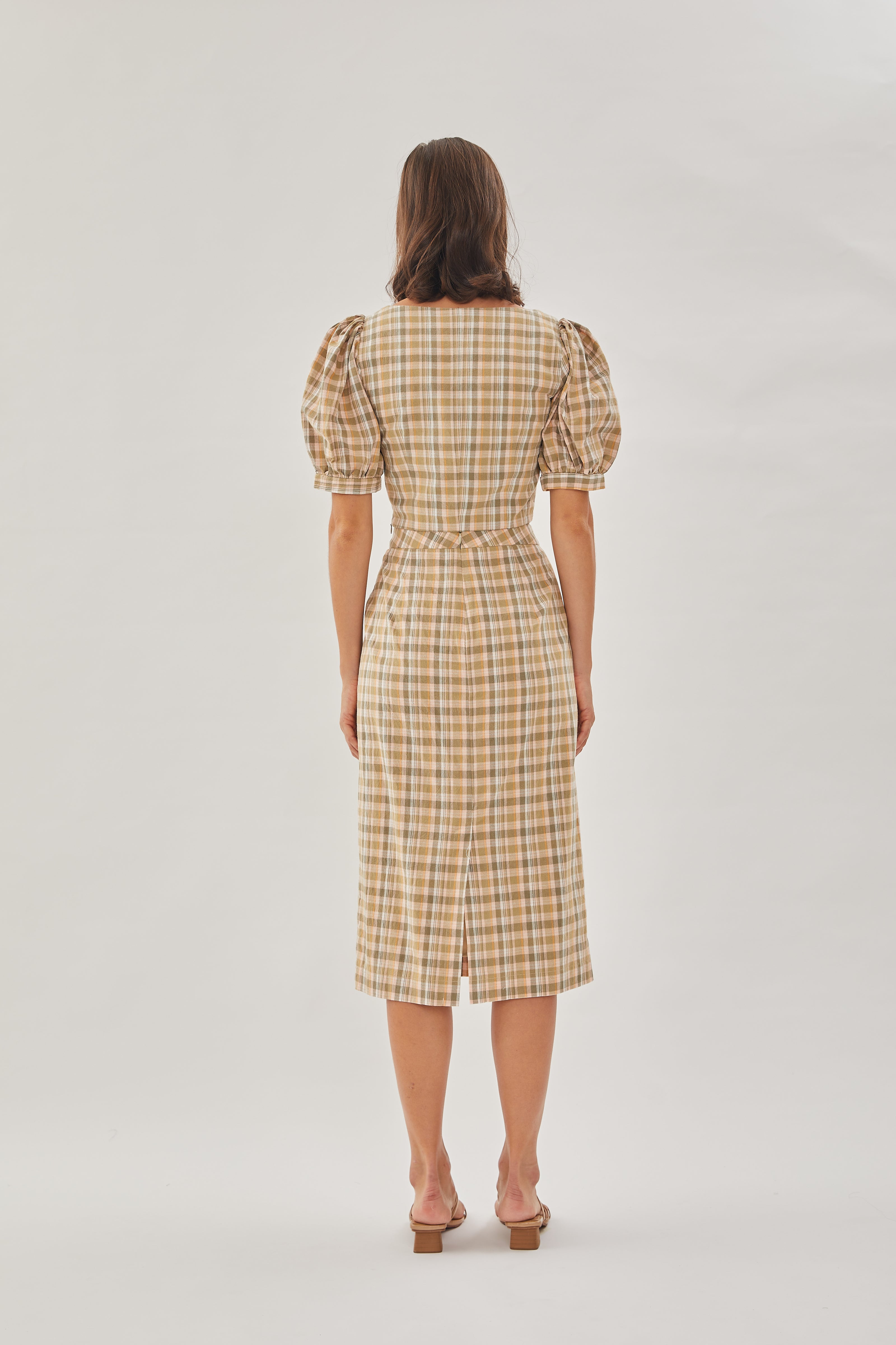 Gingham Straight Skirt in Forest