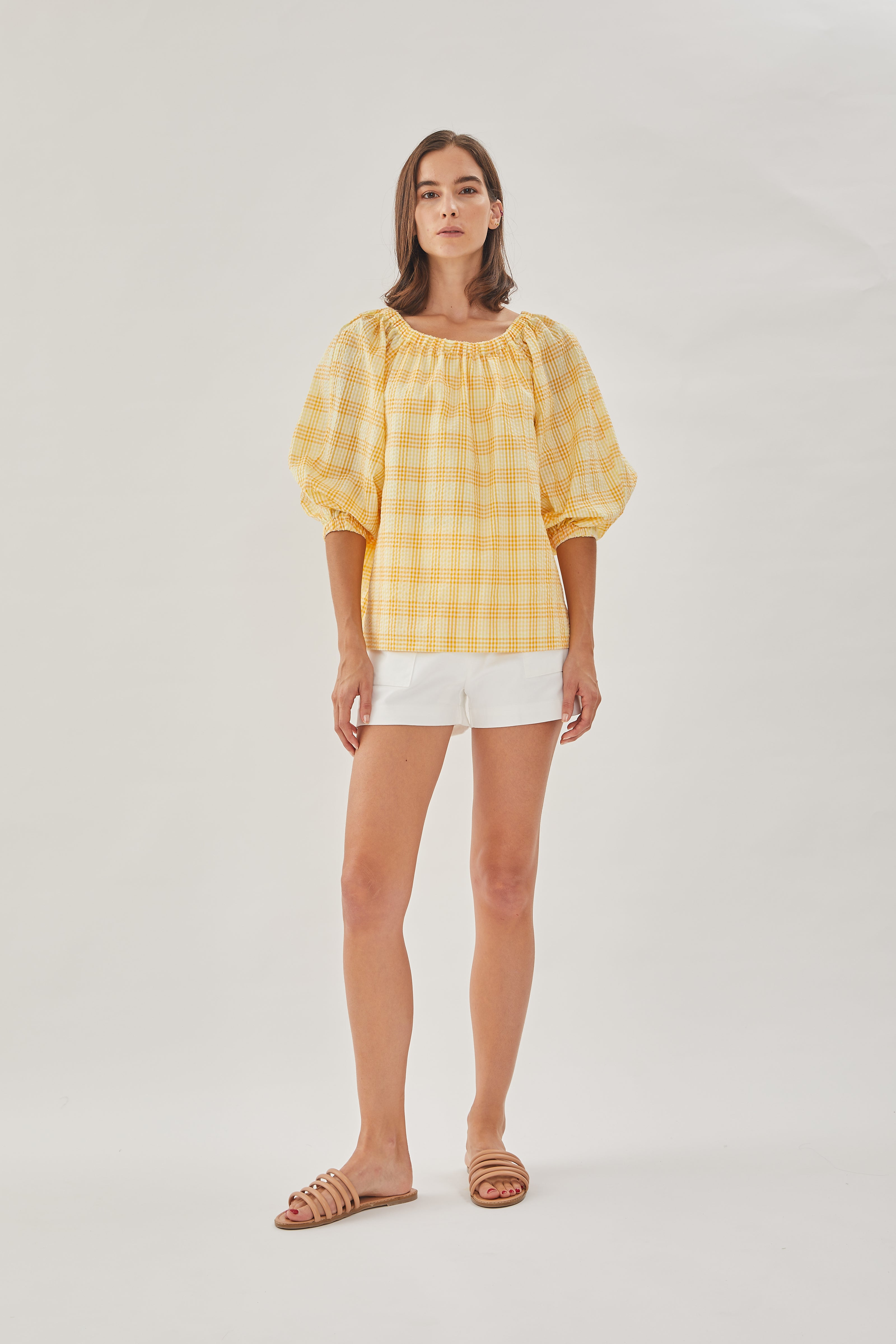 Seersucker Gathered Top in Sunrise