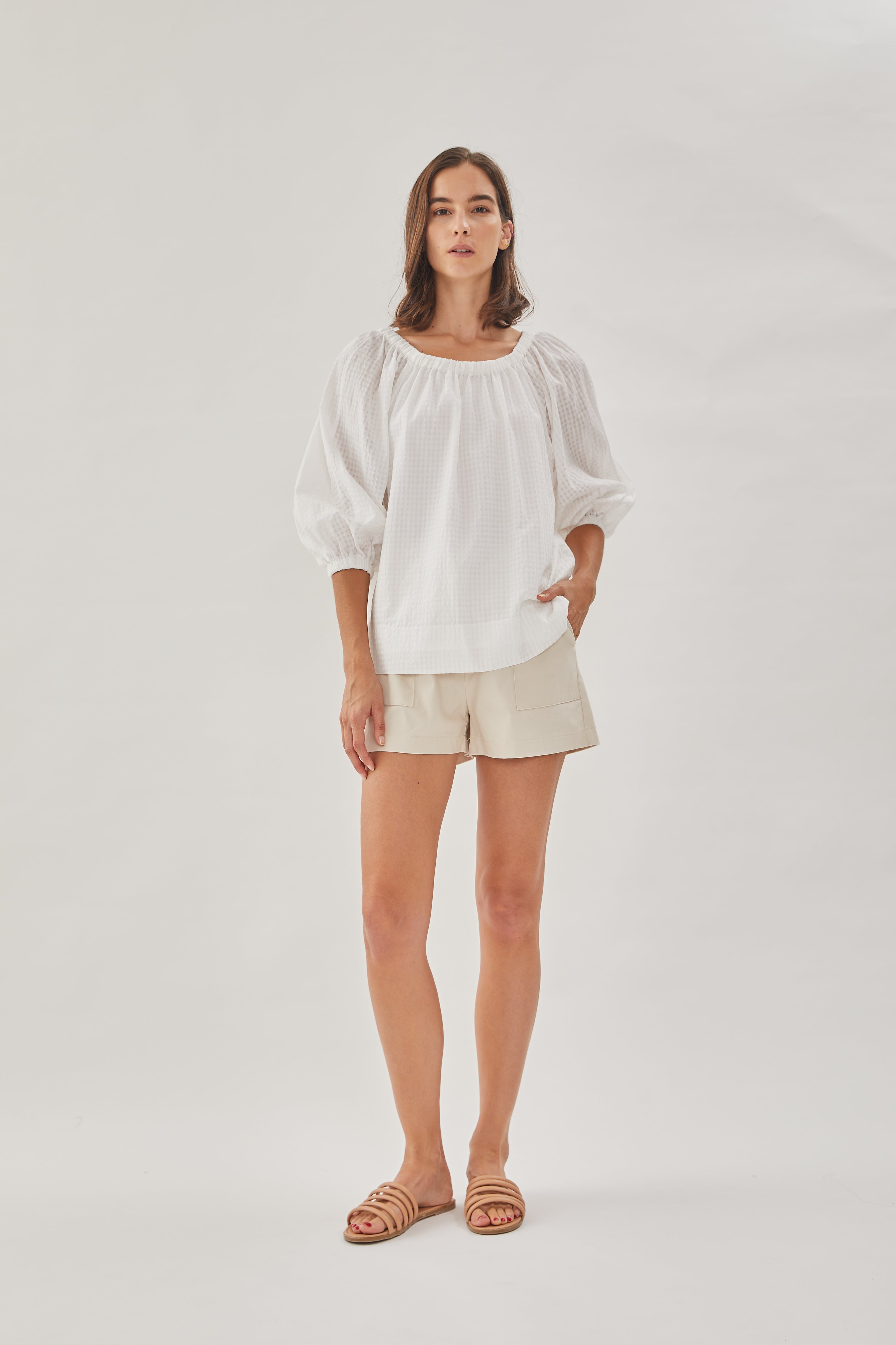 Gathered Top in White