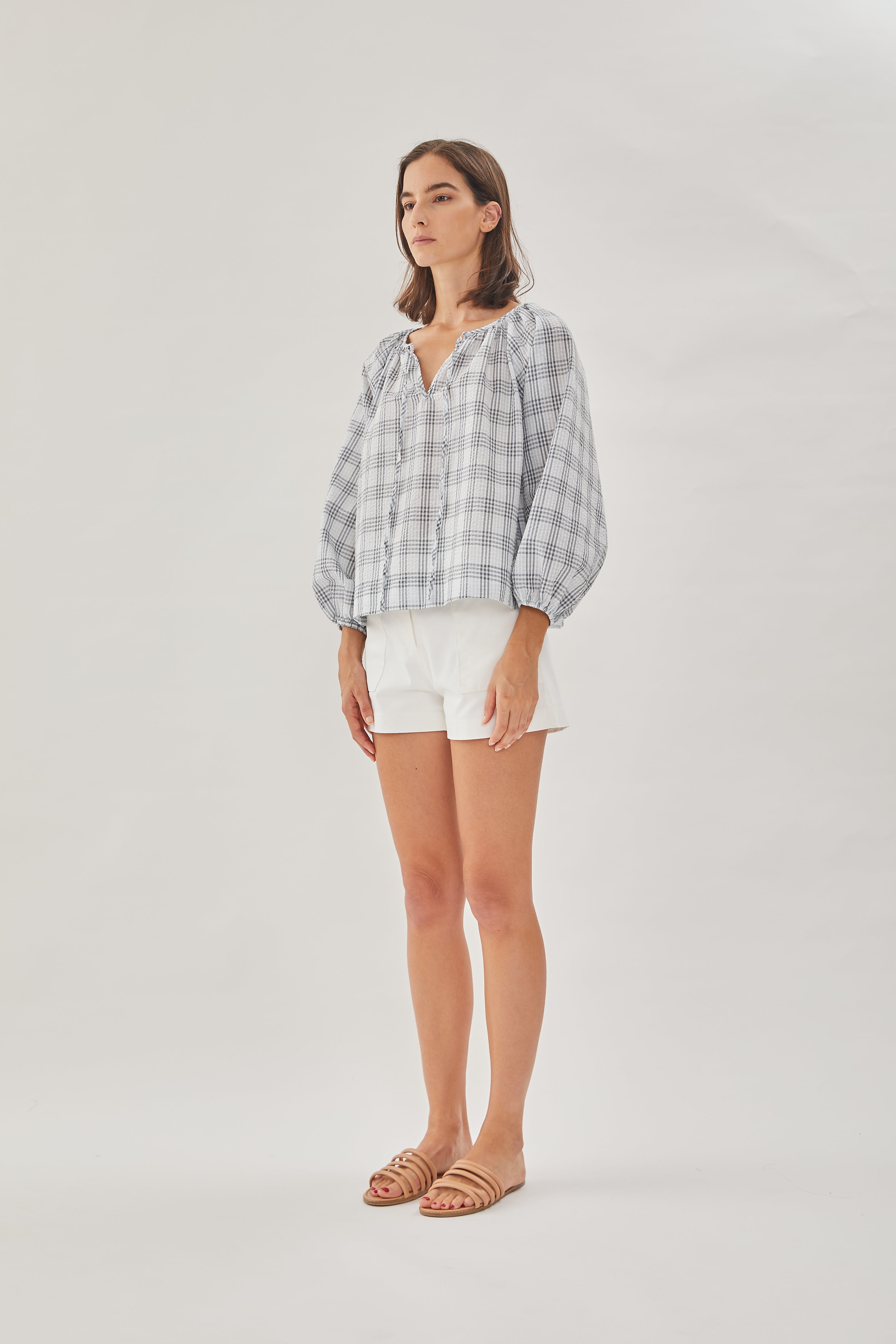 Cotton Seersucker Blouse in Mist