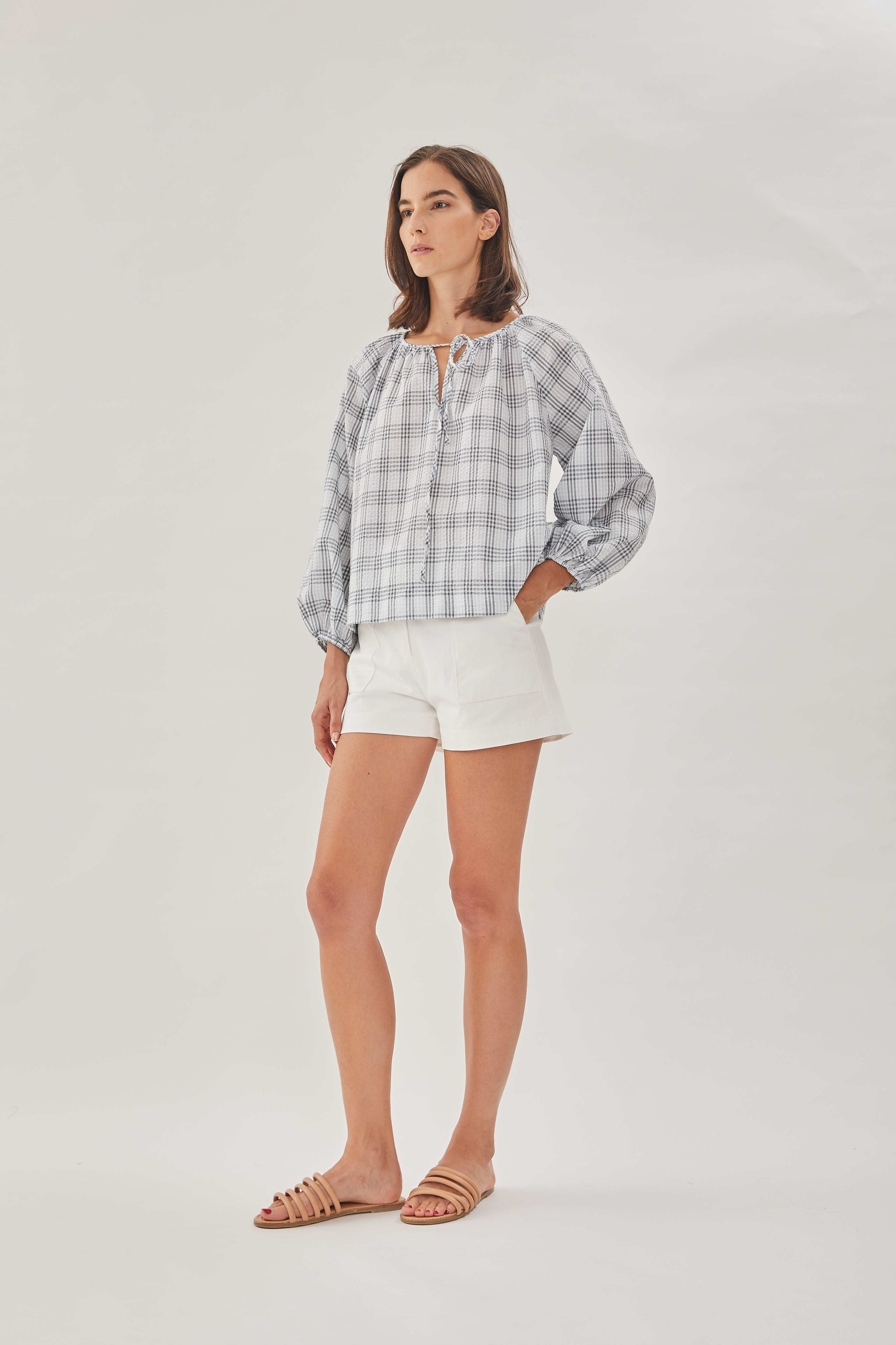 Cotton Seersucker Blouse in Mist