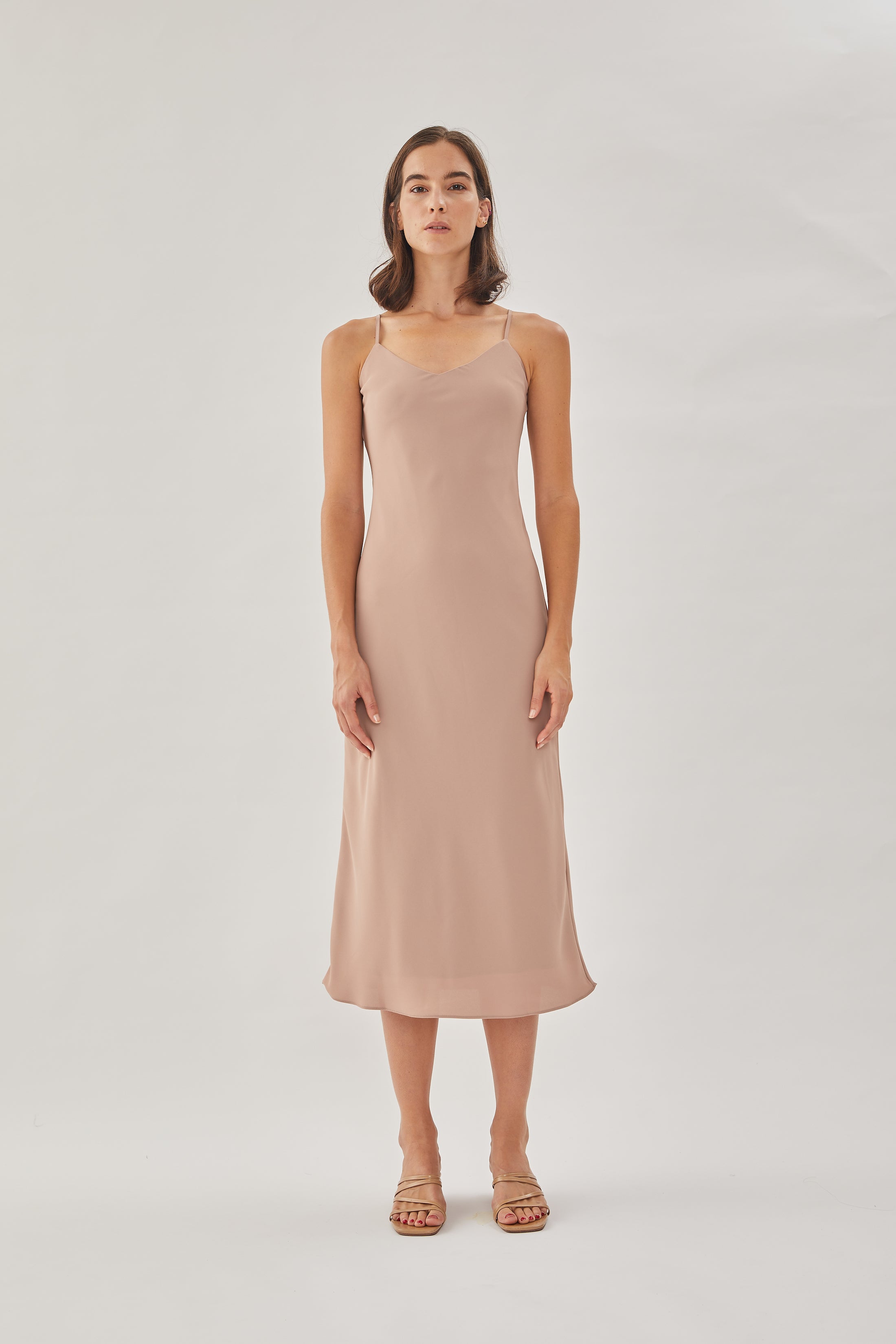 V Neck Slip Dress in Muted Rose