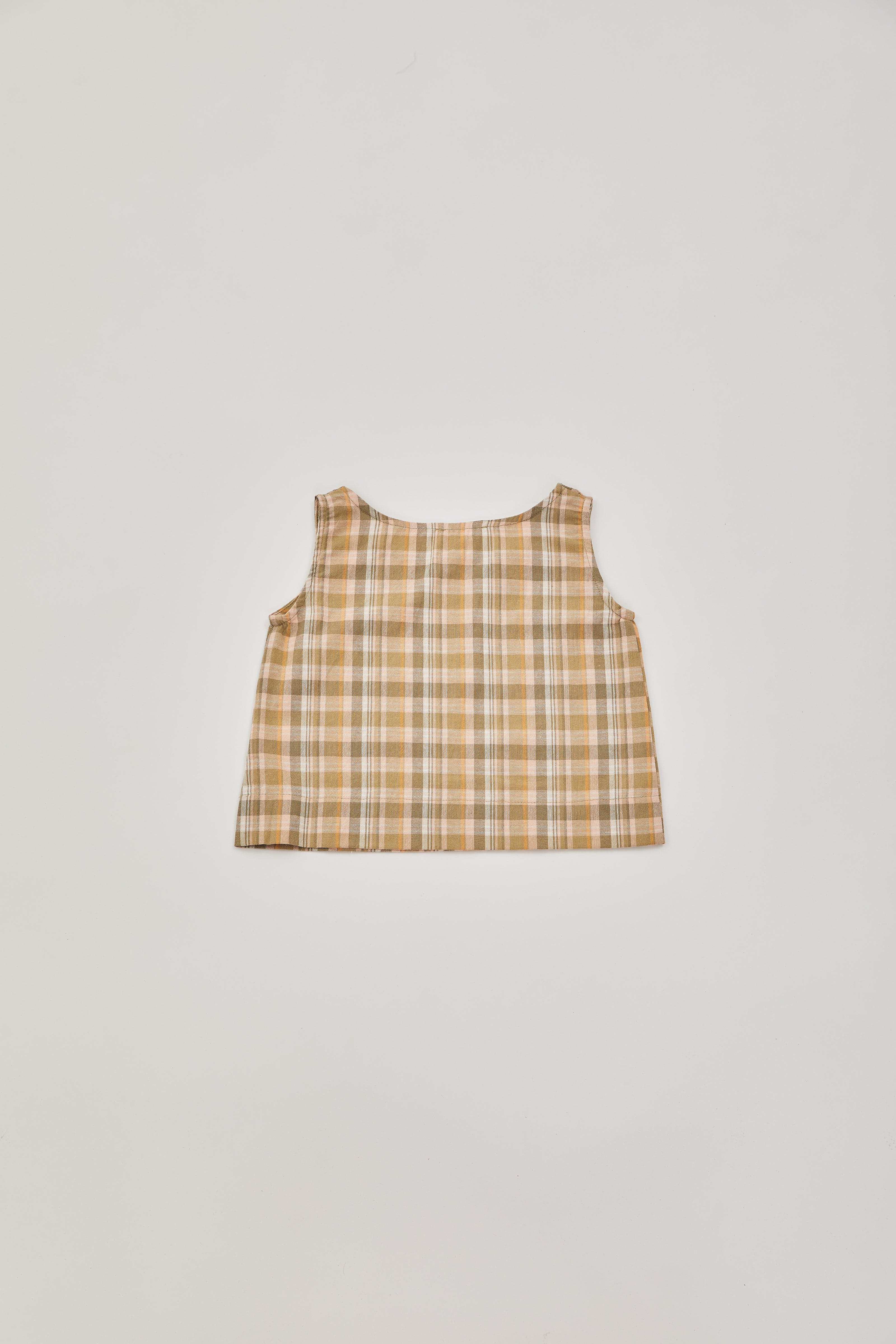 Mini Gingham Sleeveless Blouse in Forest