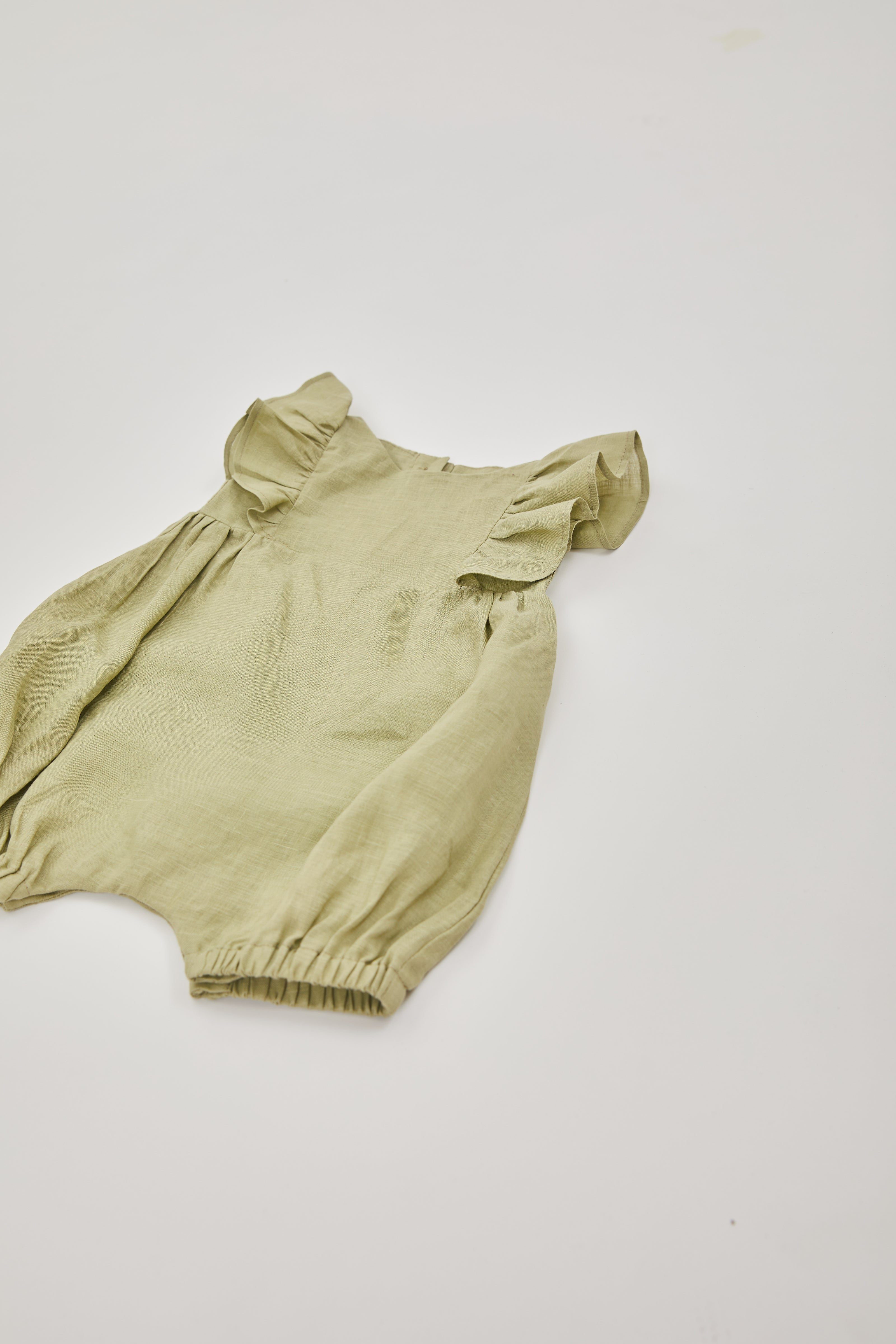 Mini Linen Romper in Moss